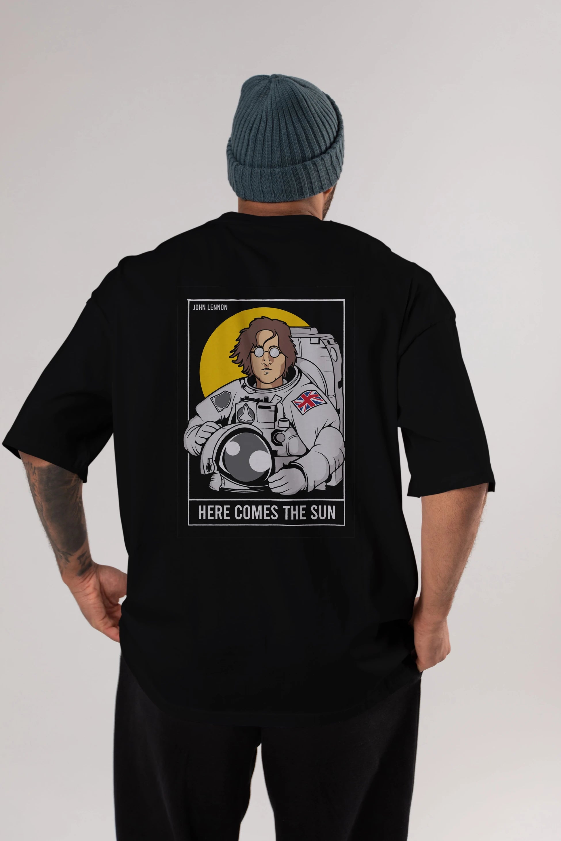 John Lennon Astronot Arka Baskılı Oversize t-shirt Erkek Kadın Unisex %100 Pamuk tişort