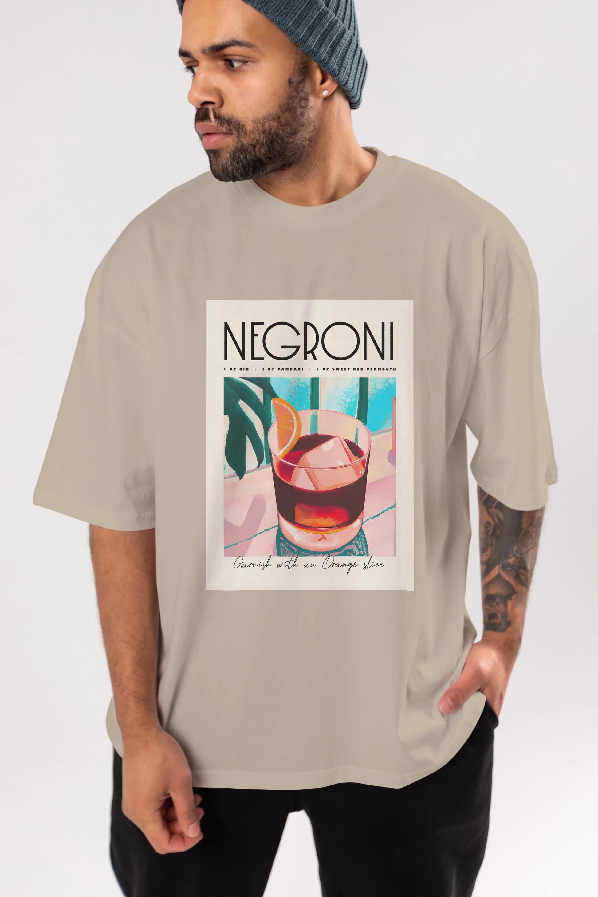 Negroni 4 Ön Baskılı Oversize t-shirt Erkek Kadın Unisex %100 Pamuk Bisiklet Yaka tişort