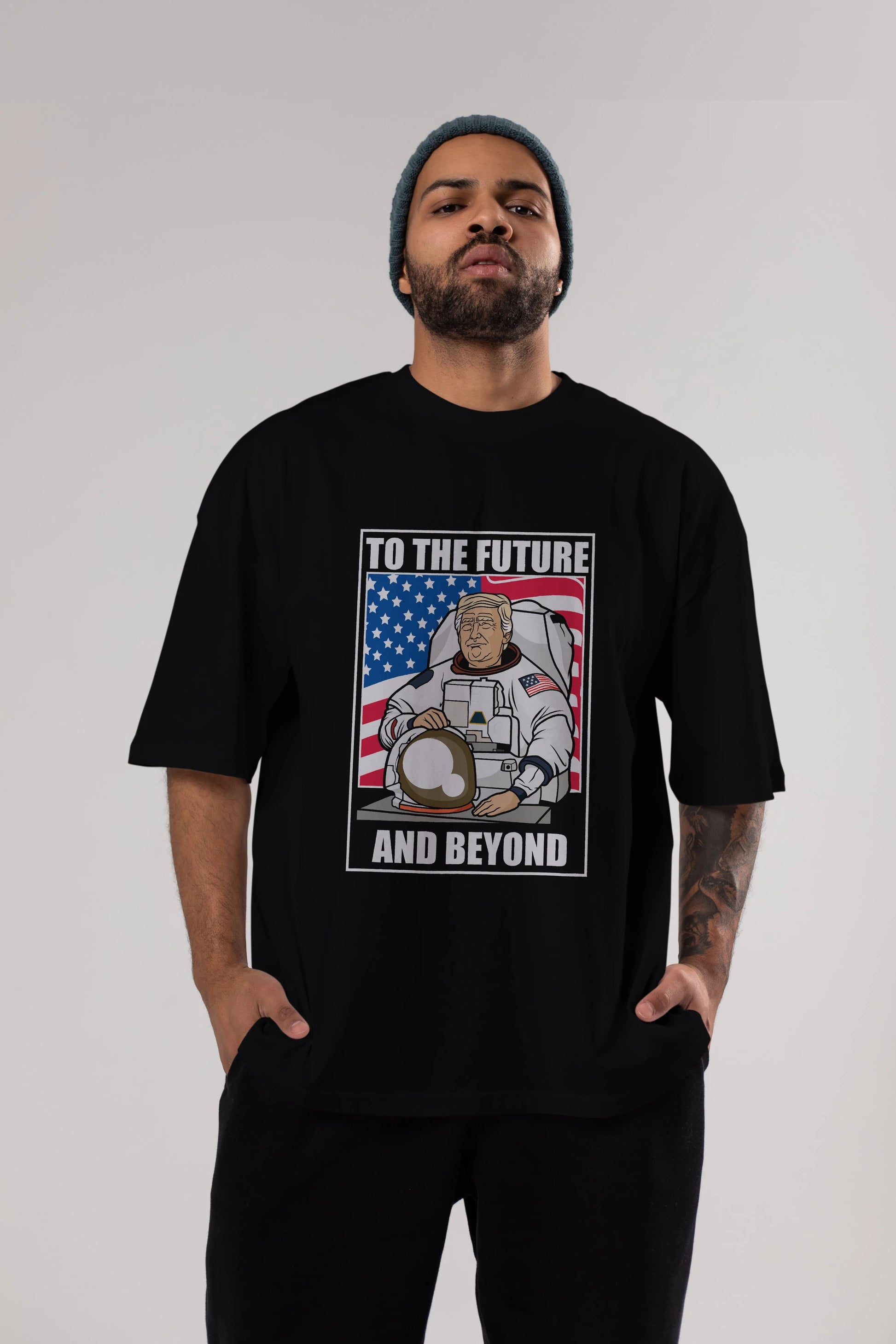 Trumpstronaut Ön Baskılı Oversize t-shirt Erkek Kadın Unisex %100 Pamuk tişort
