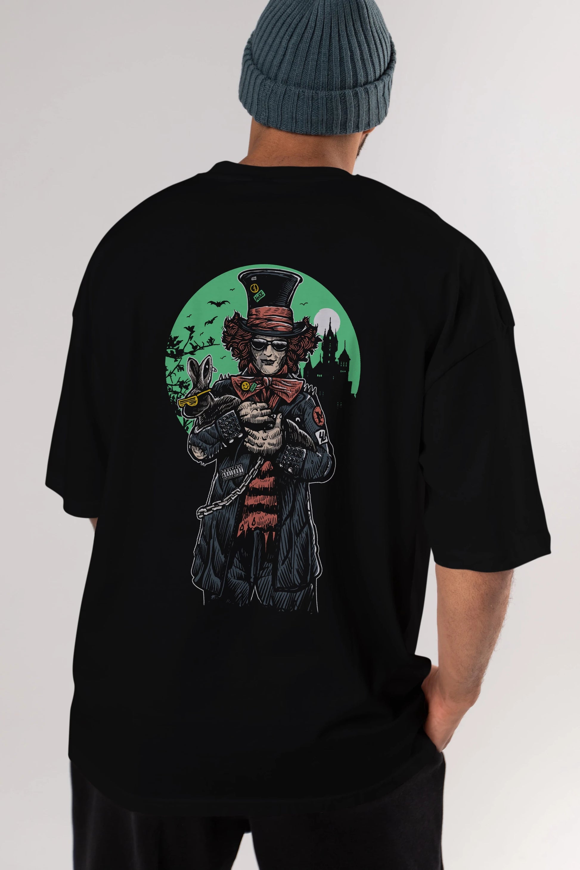 Mad Hatter Arka Baskılı Oversize t-shirt Erkek Kadın Unisex %100 Pamuk