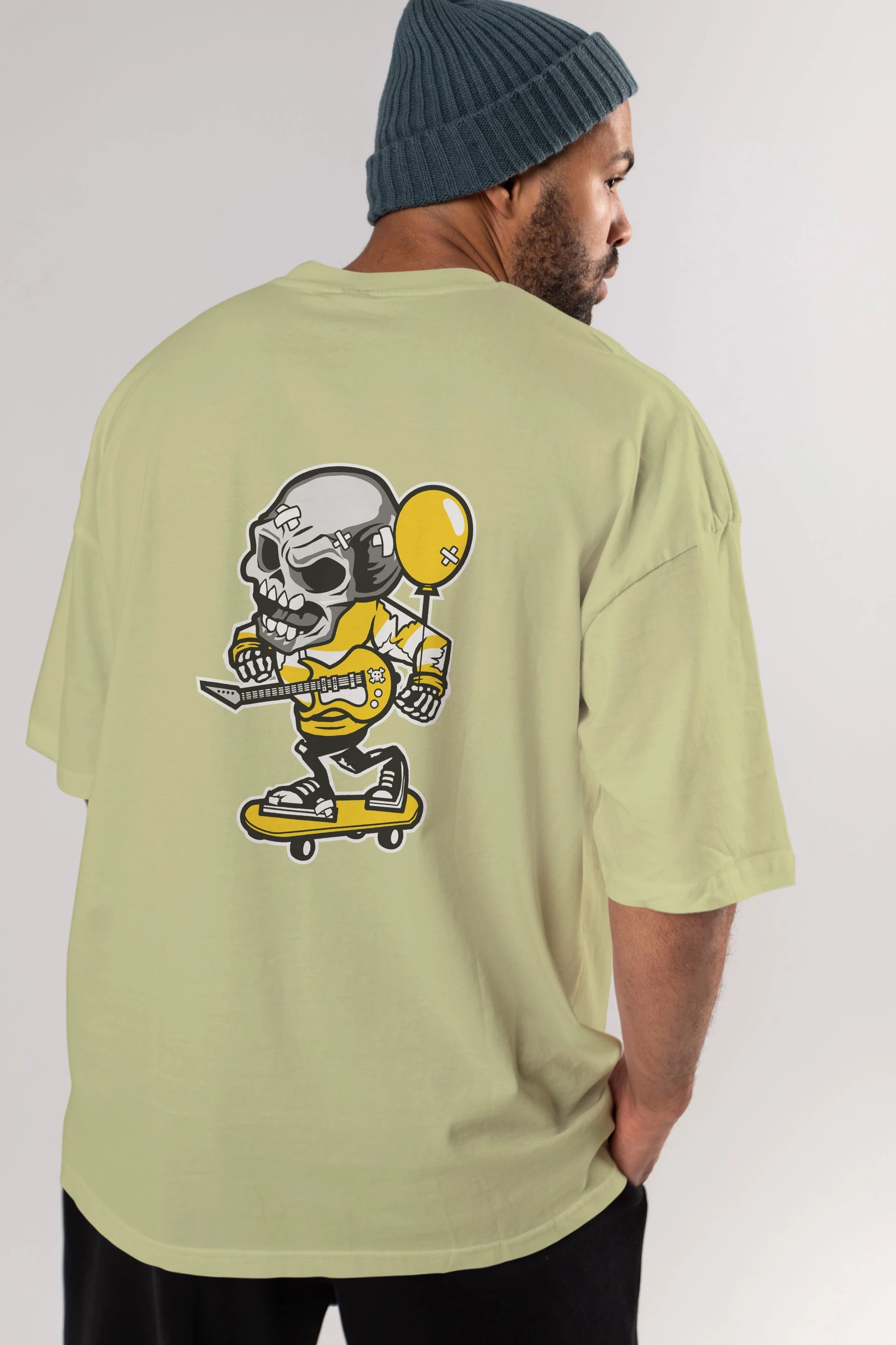 Skull Skater Arka Baskılı Oversize t-shirt Erkek Kadın Unisex %100 Pamuk tişort
