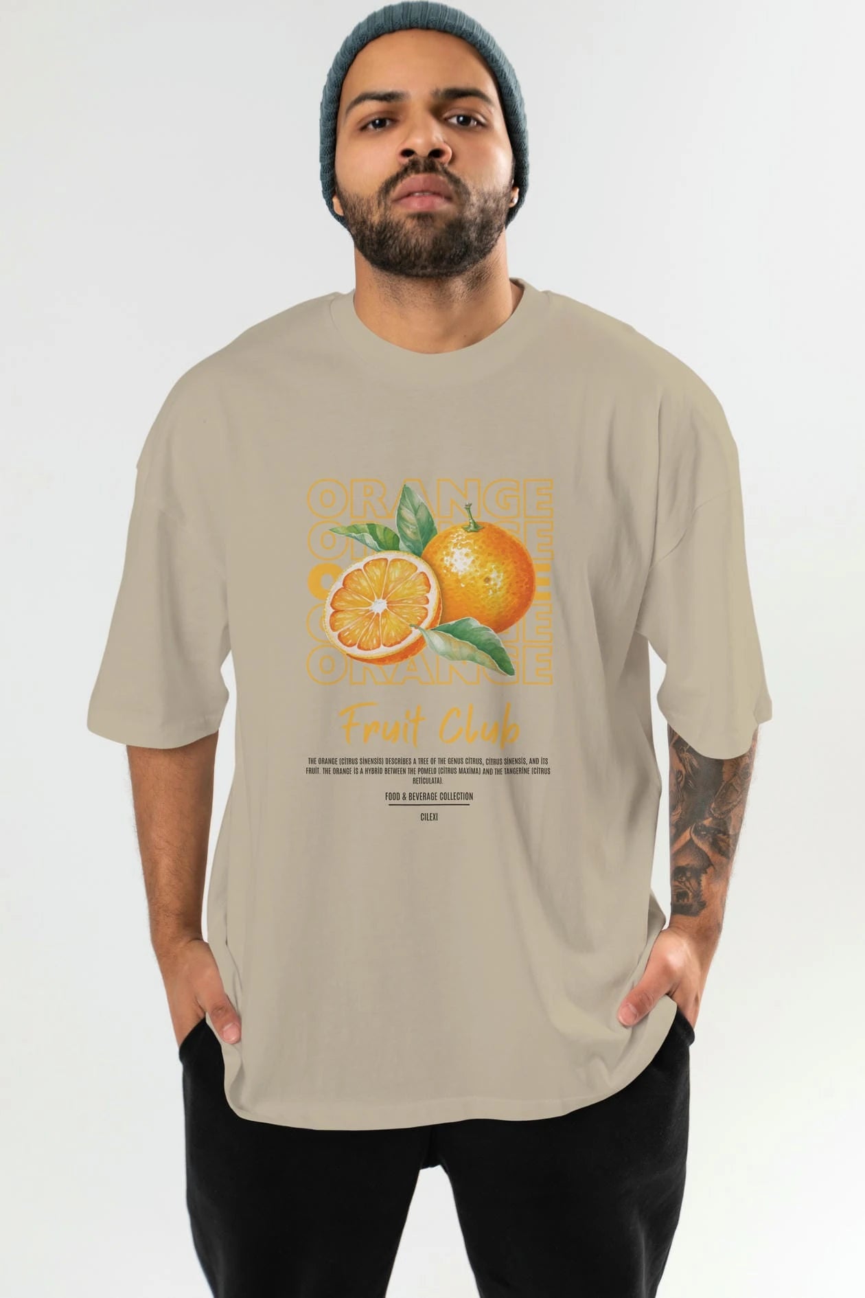 Orange Ön Baskılı Oversize t-shirt Erkek Kadın Pamuk Bisiklet Yaka tişort