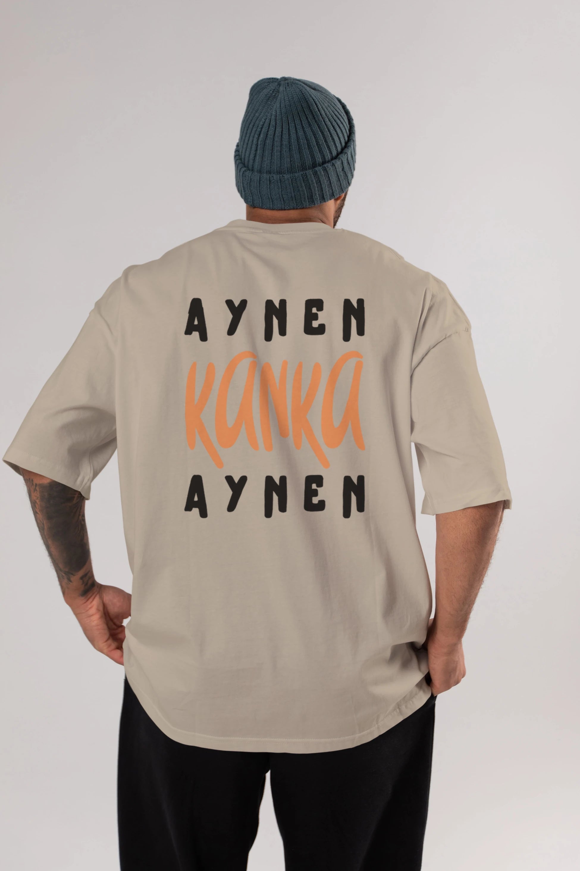 Aynen Kanka Aynen Yazılı Arka Baskılı Oversize t-shirt Erkek Kadın Unisex