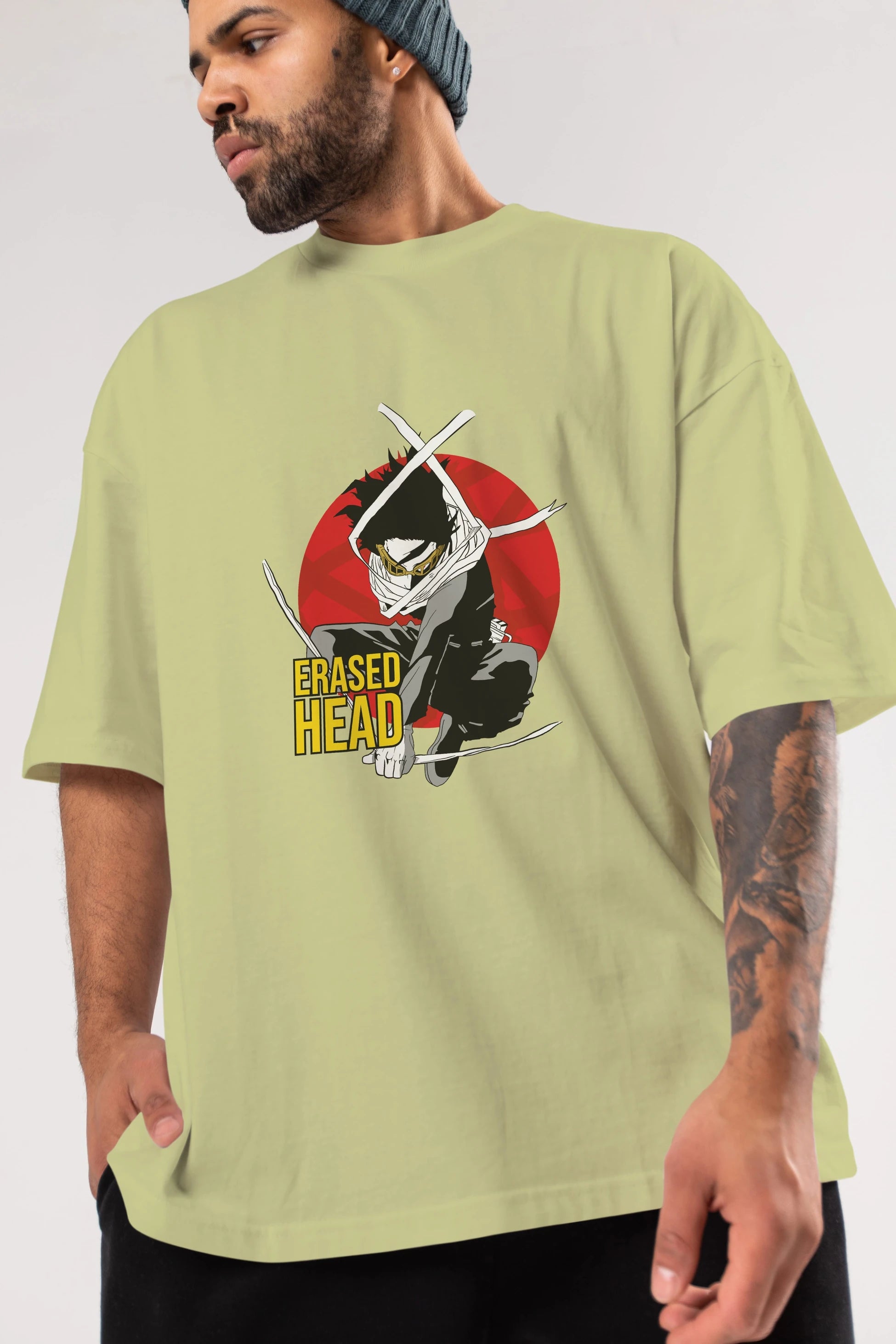 Erased Head Anime Ön Baskılı Oversize t-shirt %100 pamuk Erkek Kadın Unisex