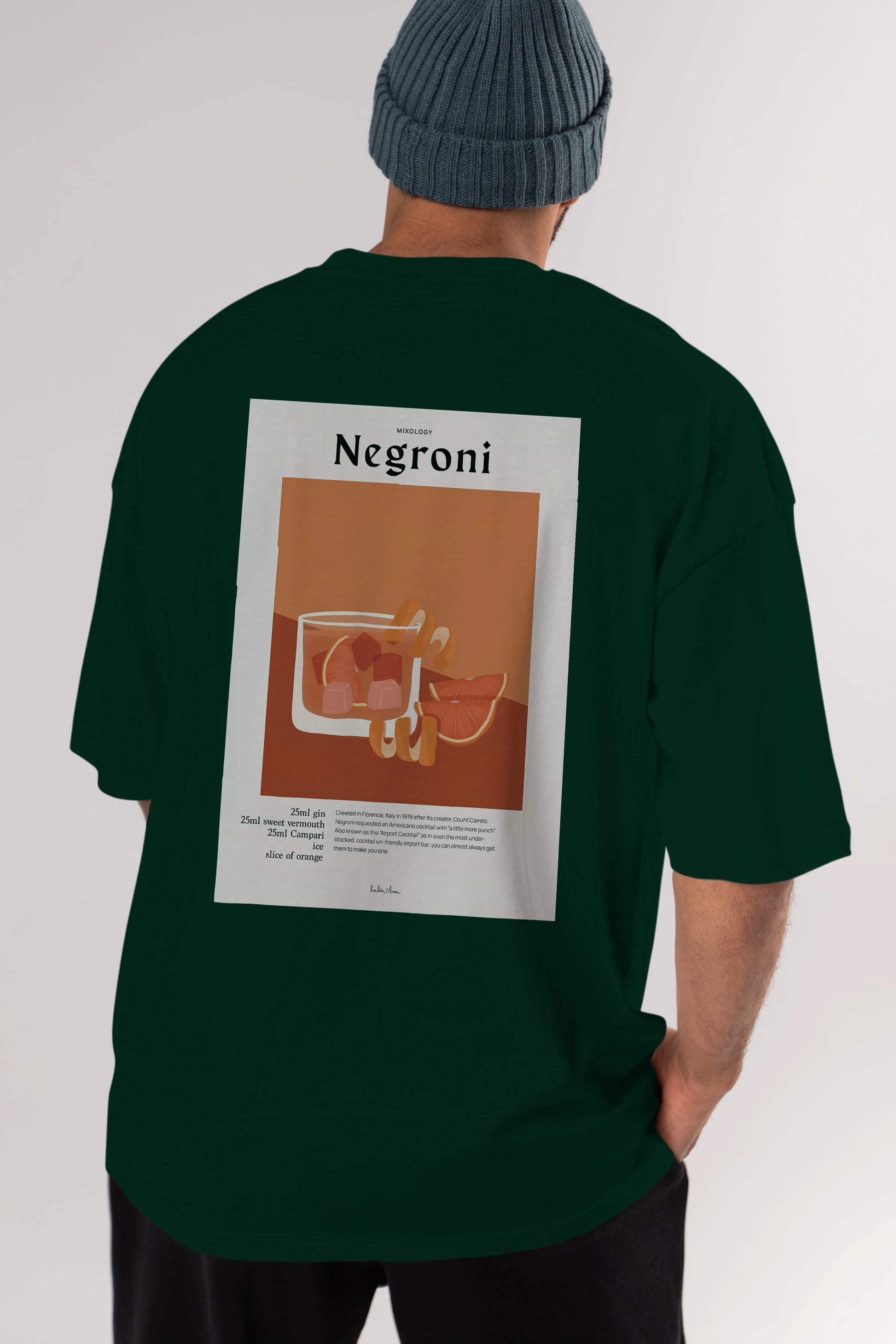 Mixology Negroni Arka Baskılı Oversize t-shirt Erkek Kadın Unisex %100 Pamuk Bisiklet Yaka tişort
