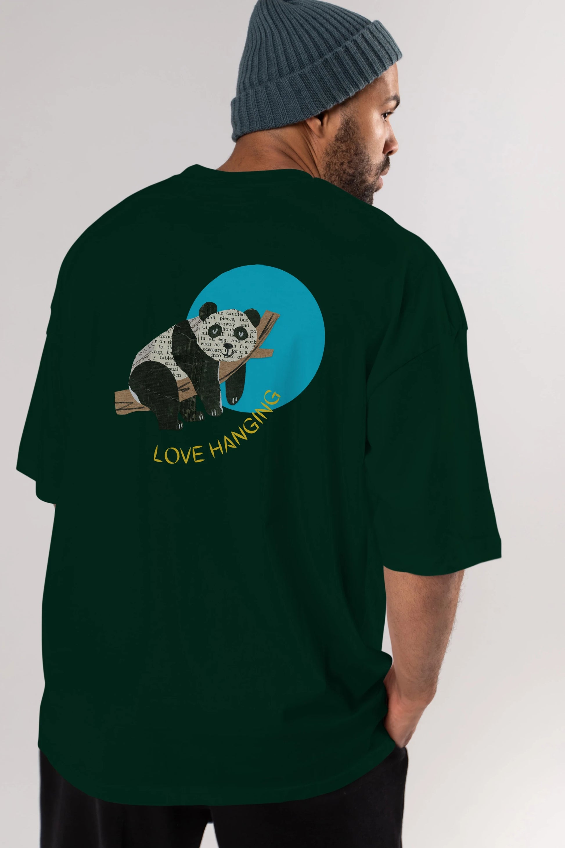 Panda Love Hanging Arka Baskılı Oversize t-shirt Erkek Kadın Unisex