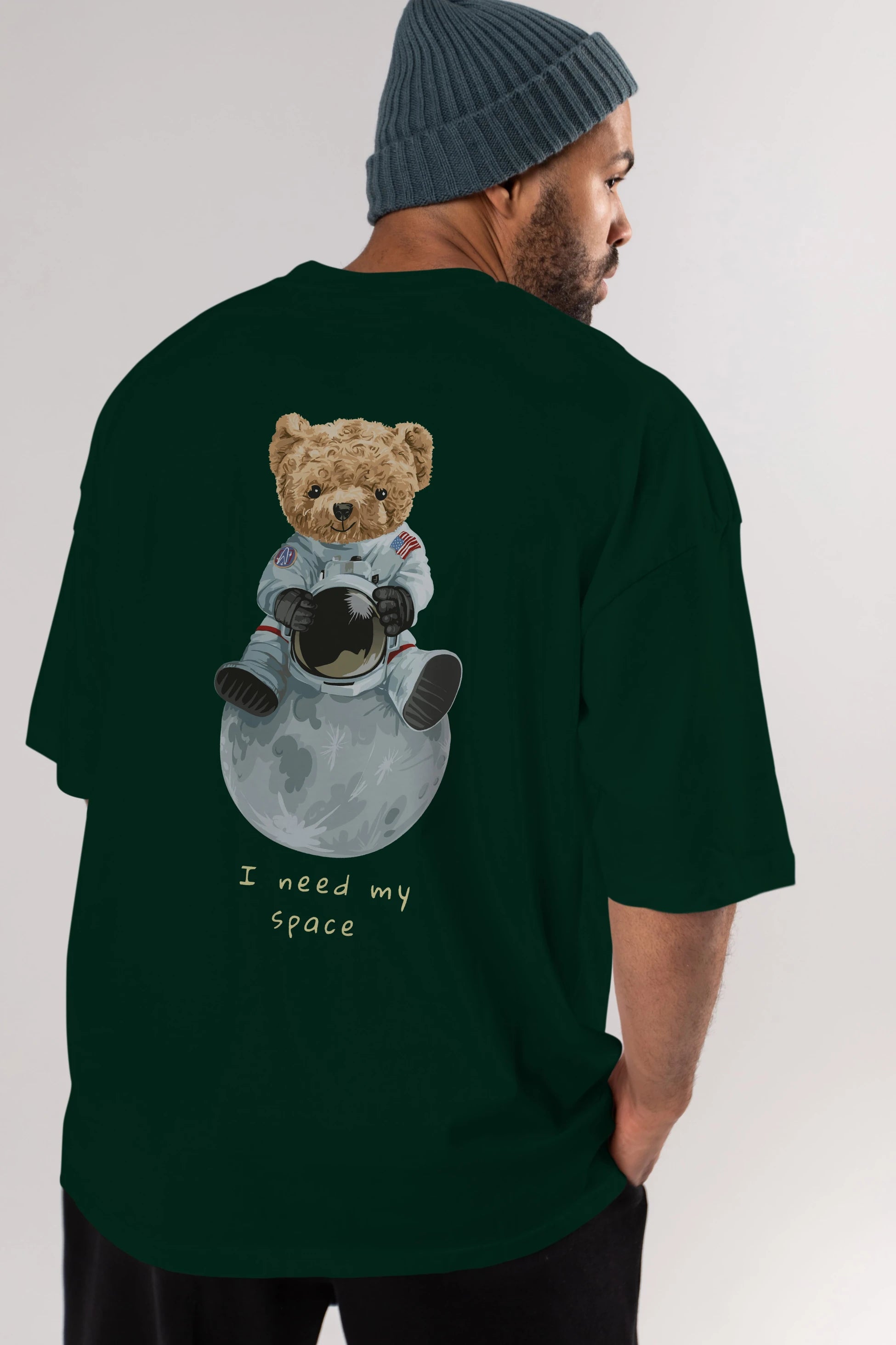 Teddy Bear I Need My Space Arka Baskılı Oversize t-shirt Erkek Kadın Unisex %100 Pamuk
