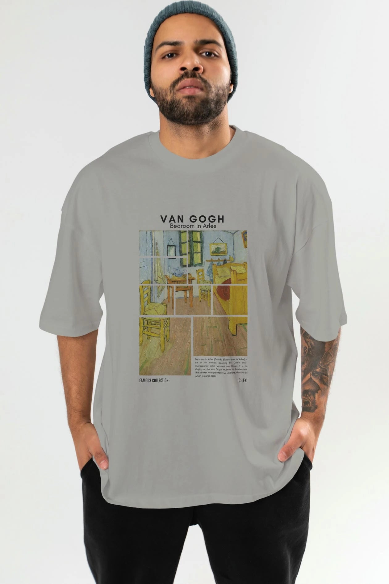 Van Gogh ön Baskılı Oversize t-shirt Erkek Kadın Bisiklet Yaka Pamuk tişort