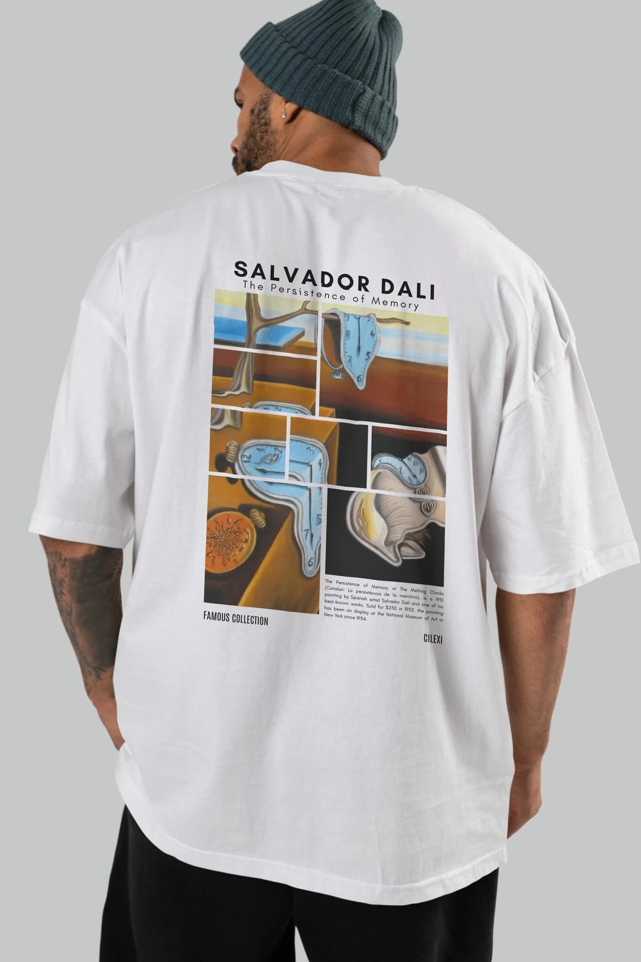 Salvador Dali Arka Baskılı Oversize t-shirt Erkek Kadın Bisiklet Yaka Pamuk tişort