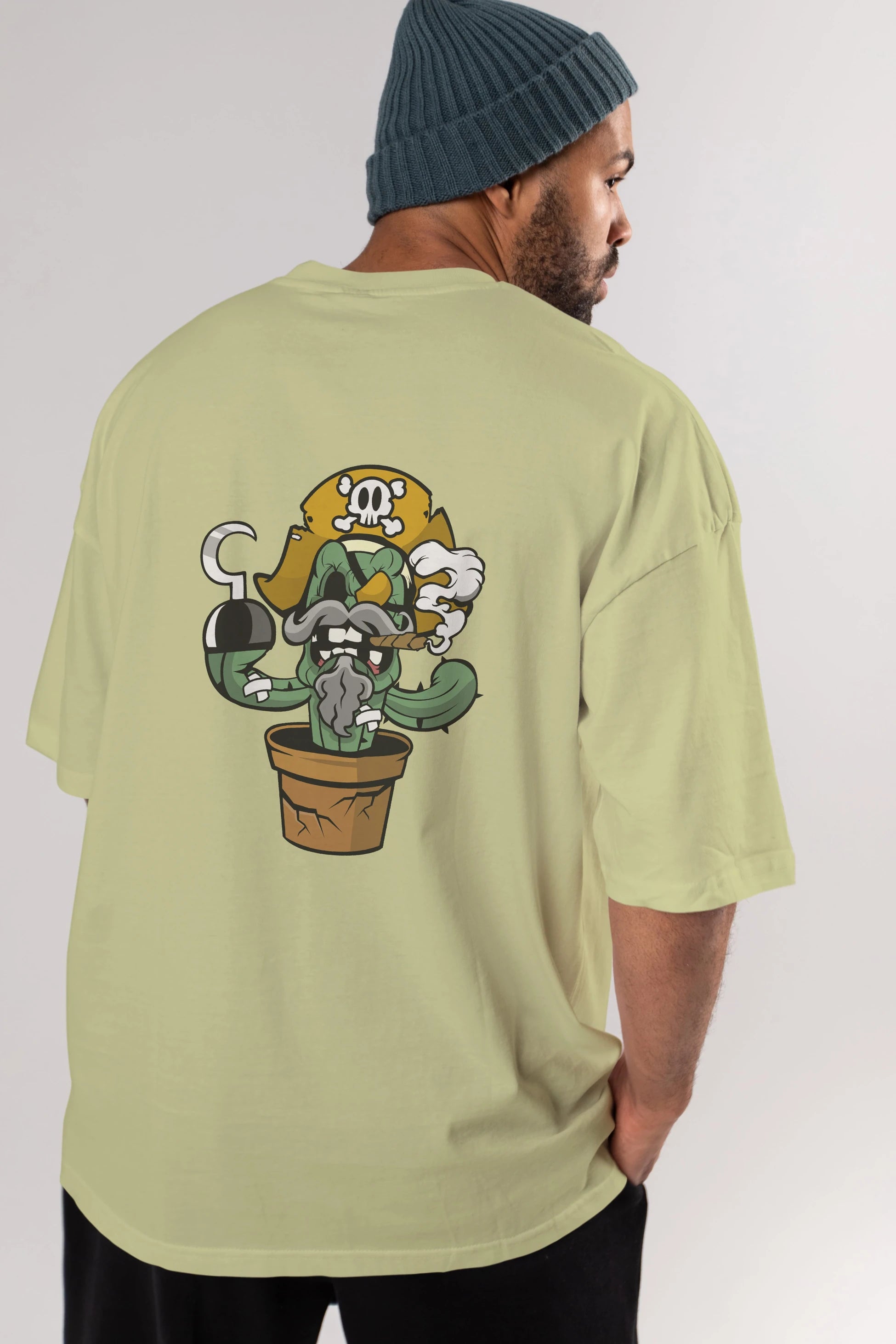 Pirate Cactus Arka Baskılı Oversize t-shirt Erkek Kadın Unisex %100 Pamuk tişort
