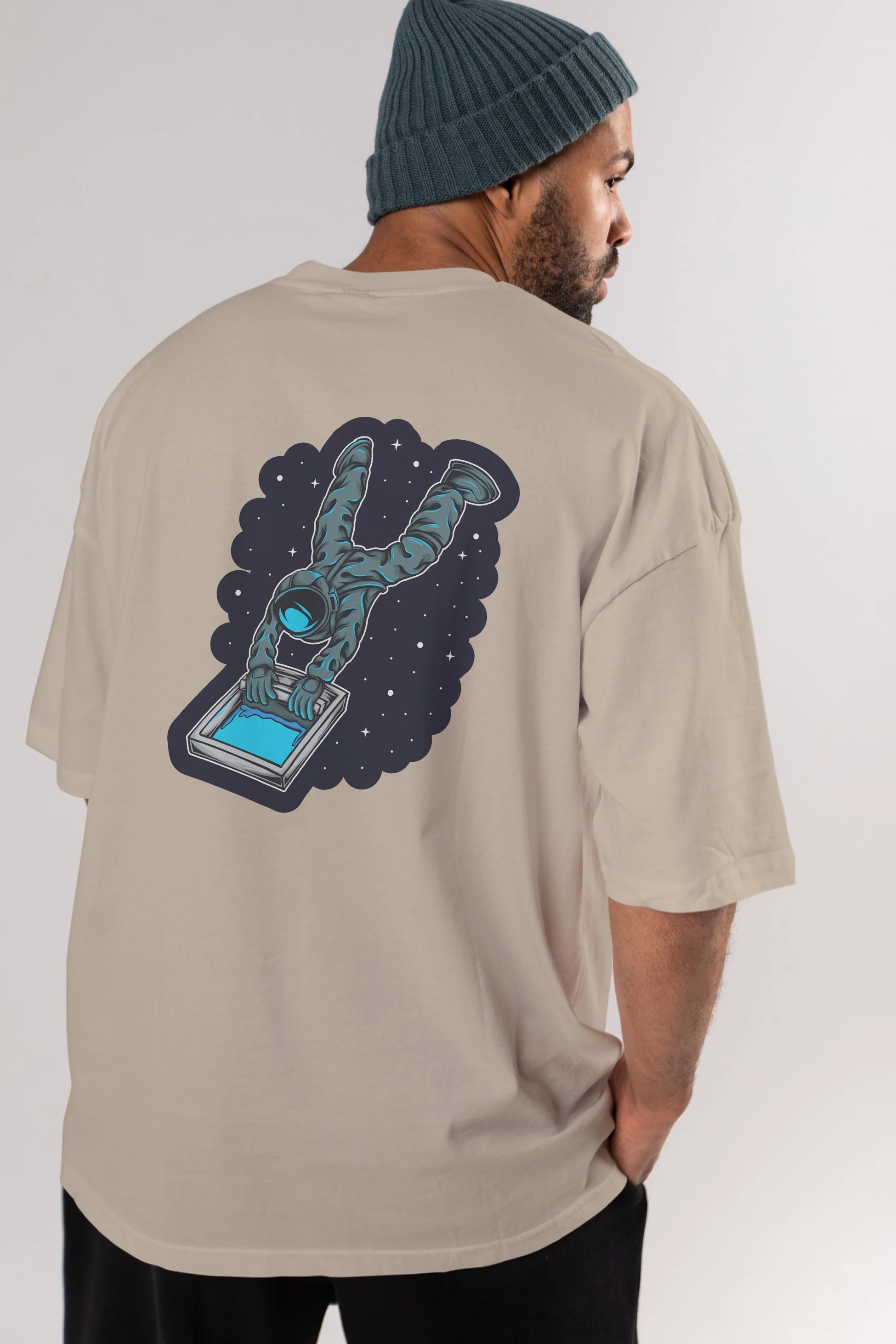 Astroscreen Sticker Arka Baskılı Oversize t-shirt Erkek Kadın Unisex