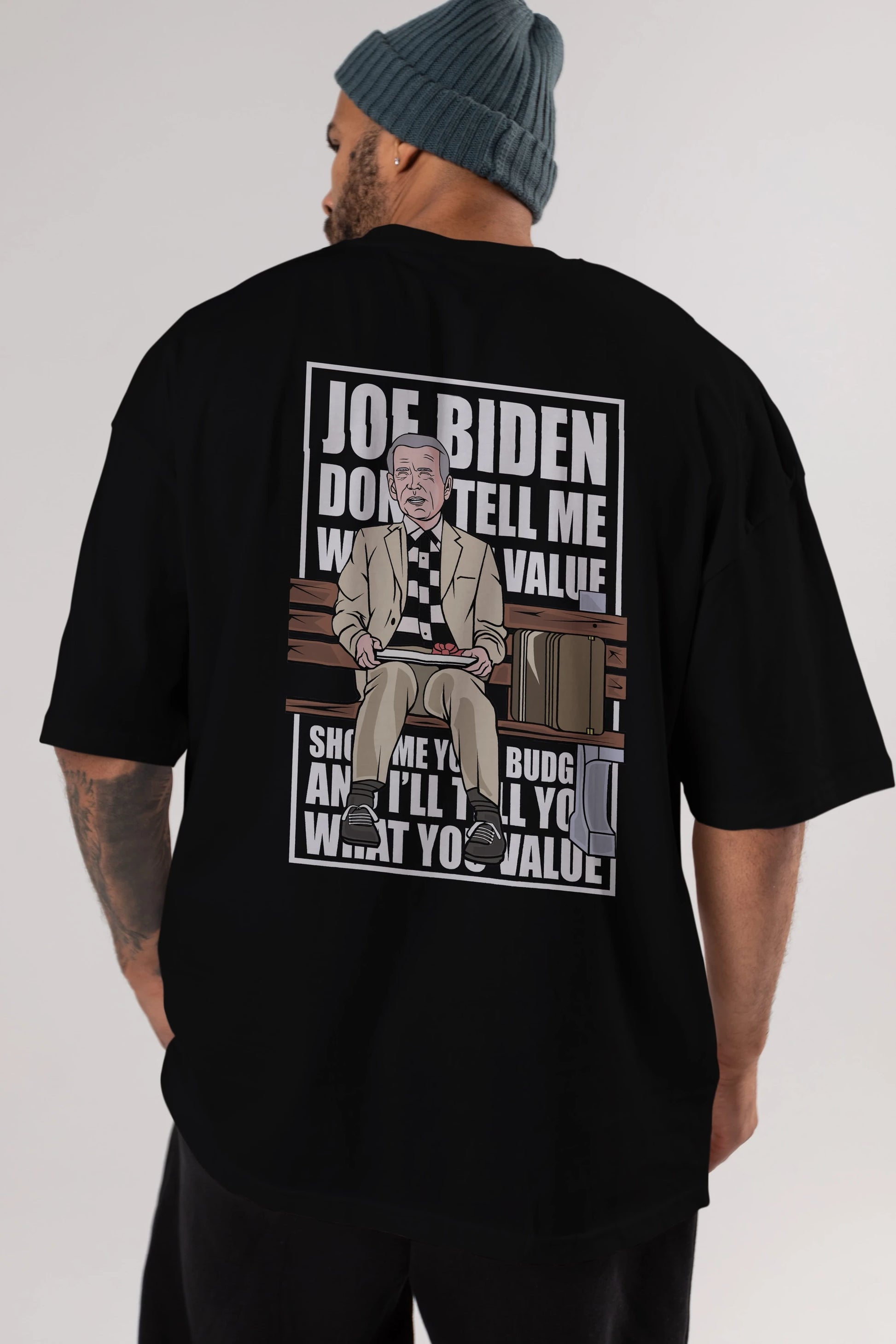 Joe Biden Forest Gump Arka Baskılı Oversize t-shirt Erkek Kadın Unisex %100 Pamuk tişort