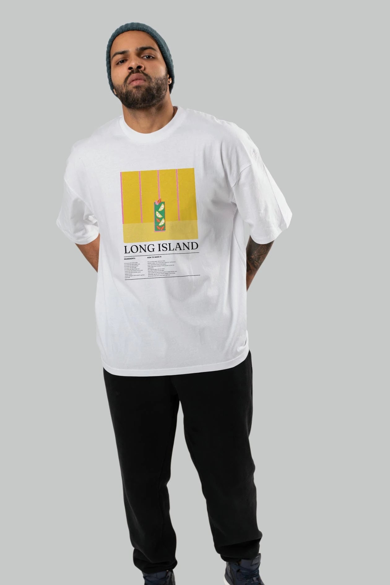 Long Island Kokteyl Ön Baskılı Oversize t-shirt Erkek Kadın %100 Pamuk Bisiklet Yaka tişort
