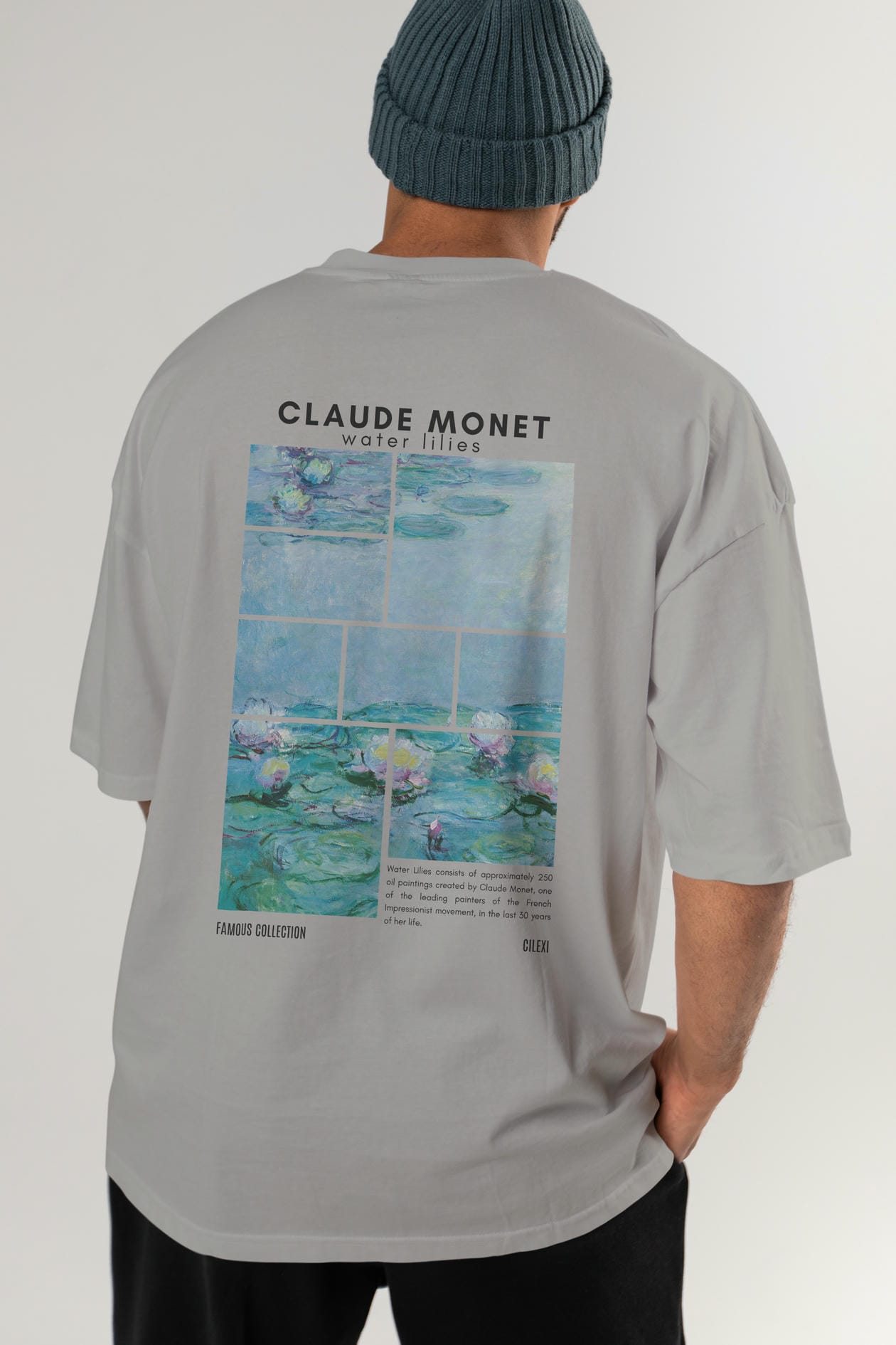 Claude Monet Arka Baskılı Oversize t-shirt Erkek Kadın Bisiklet Yaka Pamuk tişort
