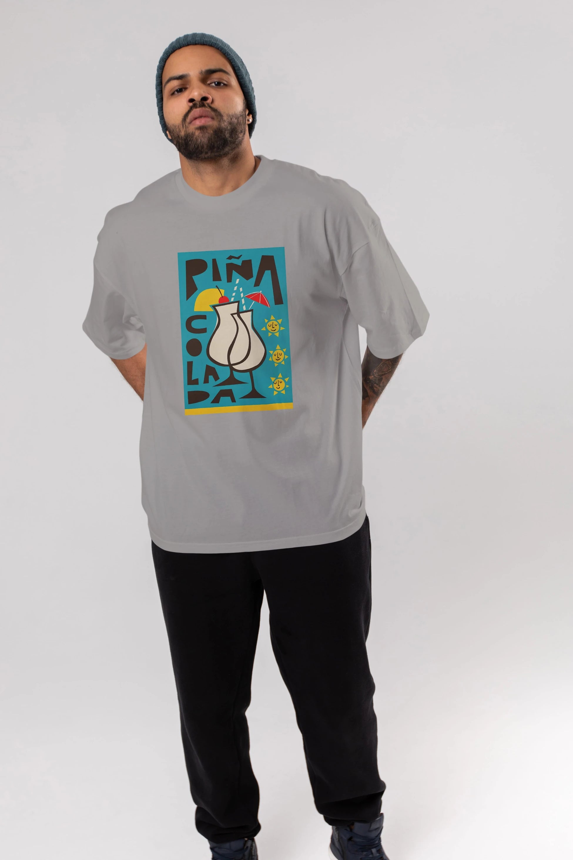Pina Colada 4 Ön Baskılı Oversize t-shirt Erkek Kadın Unisex %100 Pamuk Bisiklet Yaka tişort