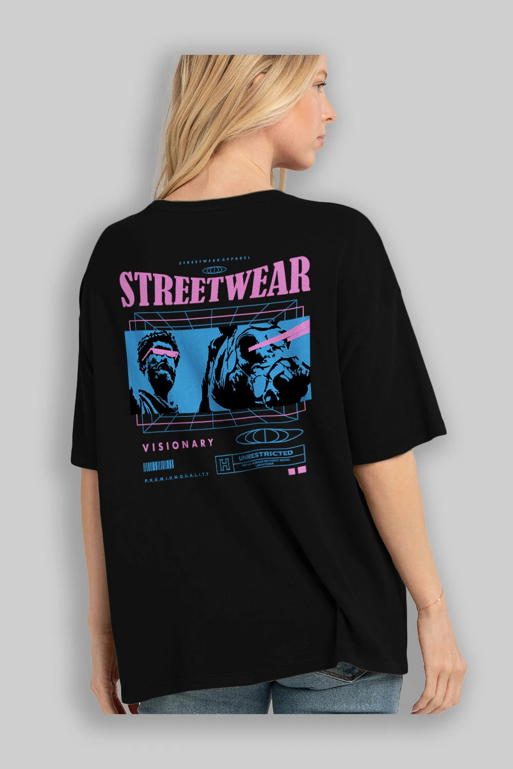 Streetwear Visionary Arka Baskılı Oversize t-shirt Erkek Kadın Unisex