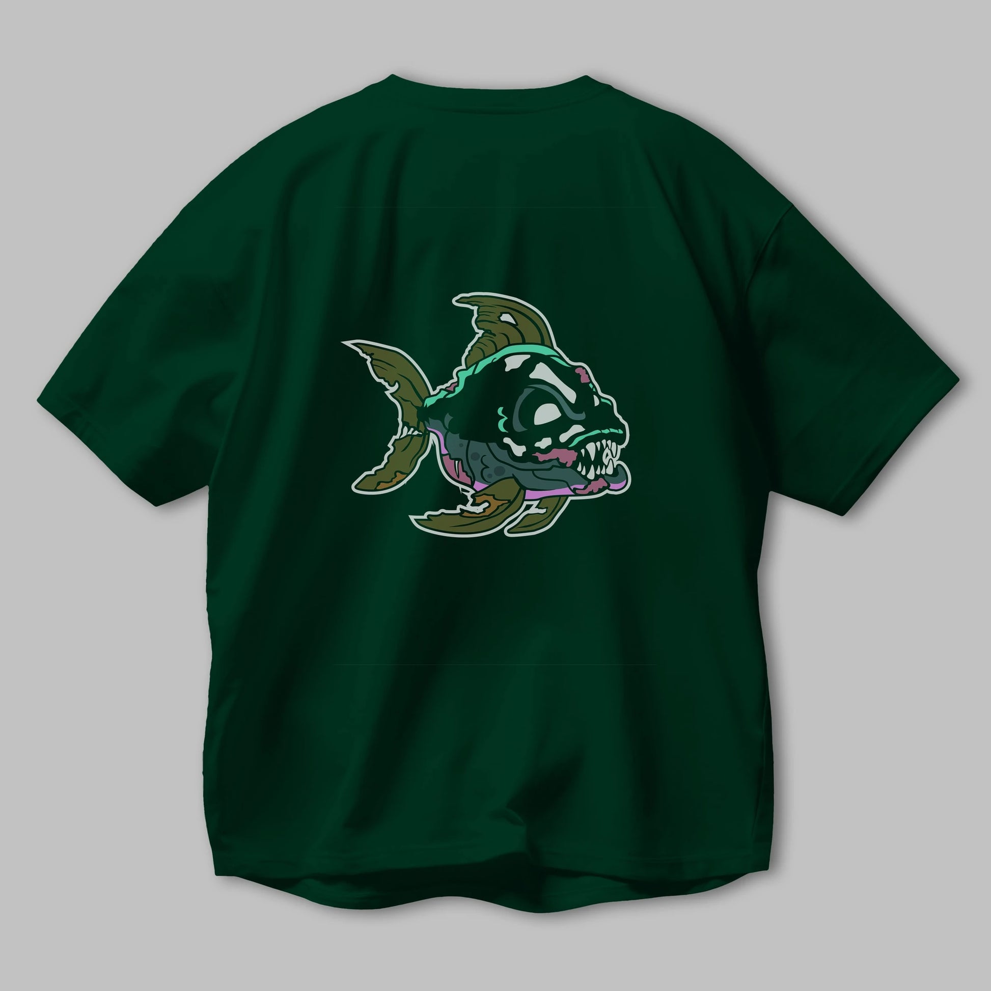 Fish Monster Arka Baskılı Oversize t-shirt Erkek Kadın Unisex %100 Pamuk tişort