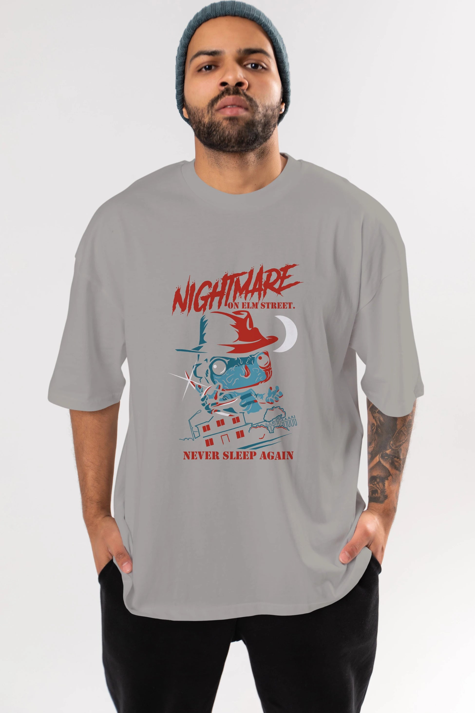 Nightmare Elm Sokağı Ön Baskılı Oversize t-shirt Erkek Kadın Unisex %100 Pamuk Bisiklet Yaka tişort