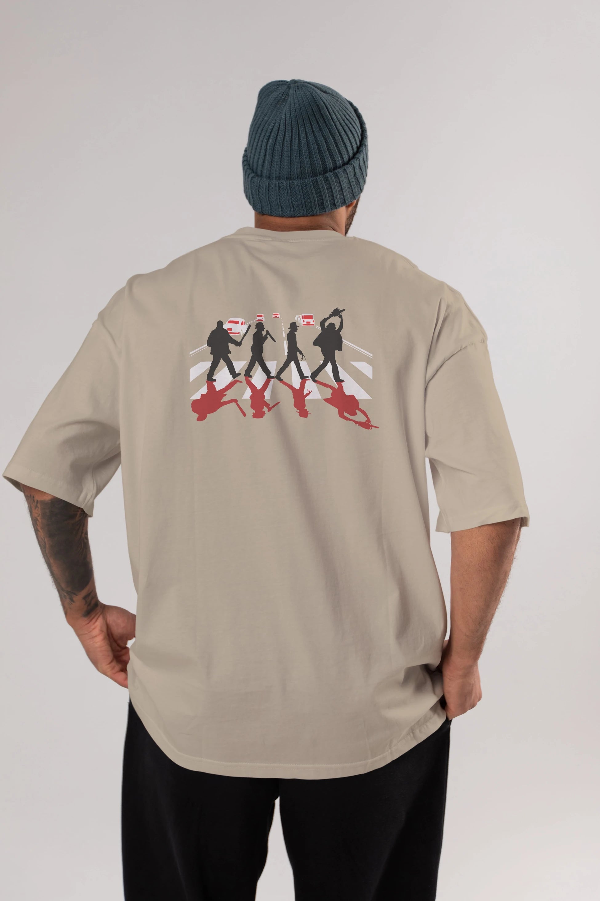 Abbey Road Killer Red Arka Baskılı Oversize t-shirt %100 pamuk Erkek Kadın Unisex