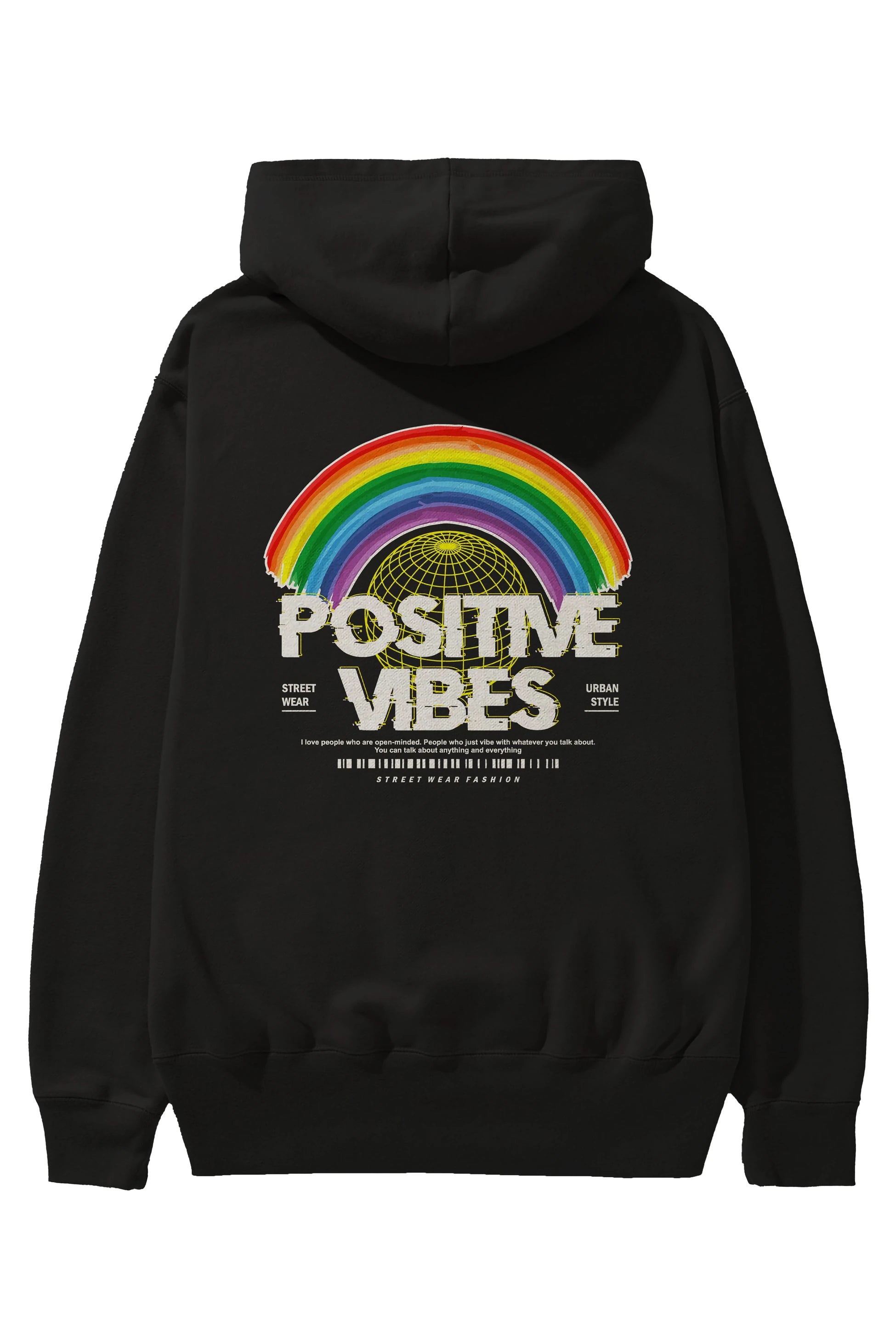 Positive Vibes Arka Baskılı Hoodie Oversize Kapüşonlu Sweatshirt Erkek Kadın Unisex