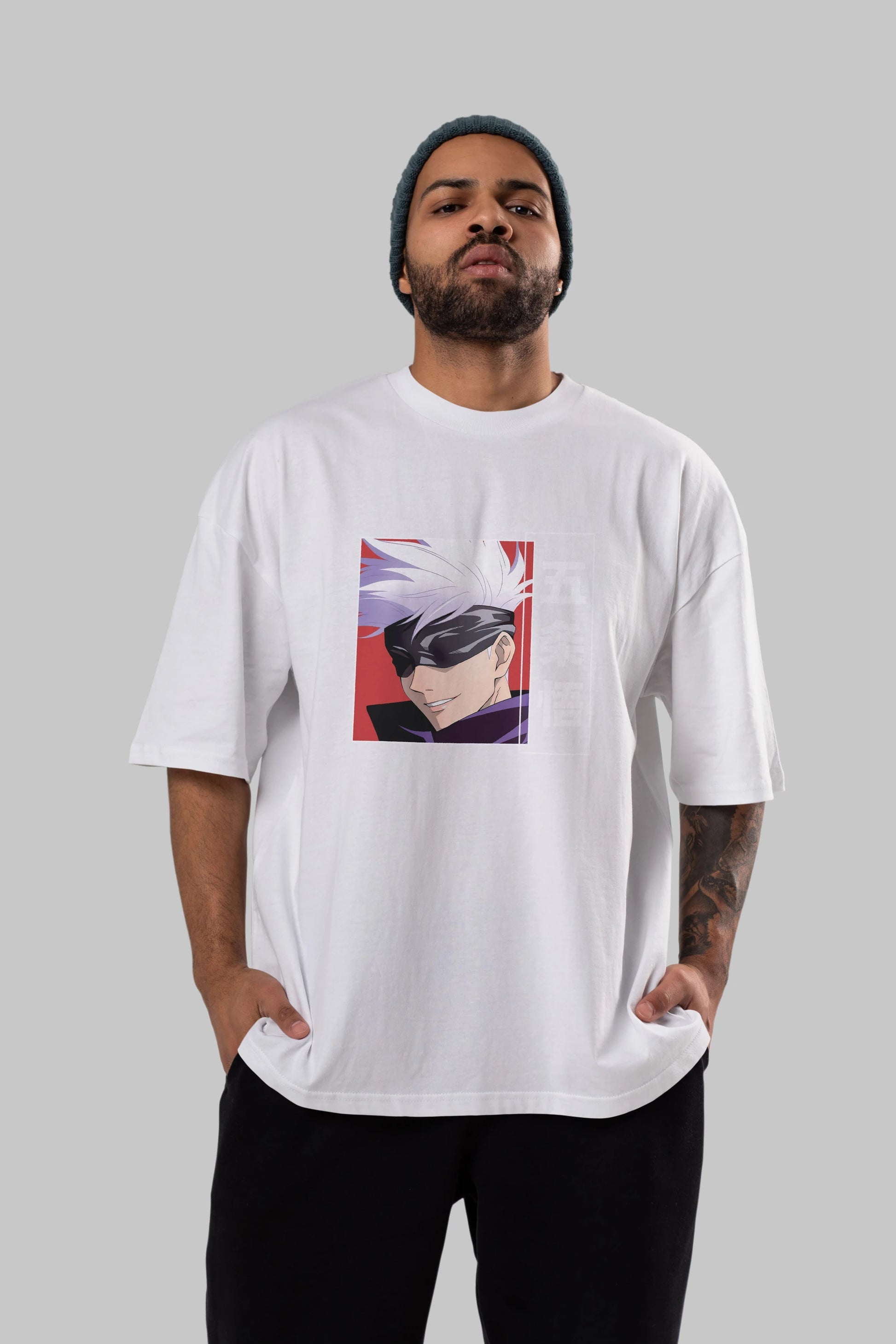 SATORU GOJO Anime Ön Baskılı Oversize t-shirt %100 pamuk Erkek Kadın Unisex
