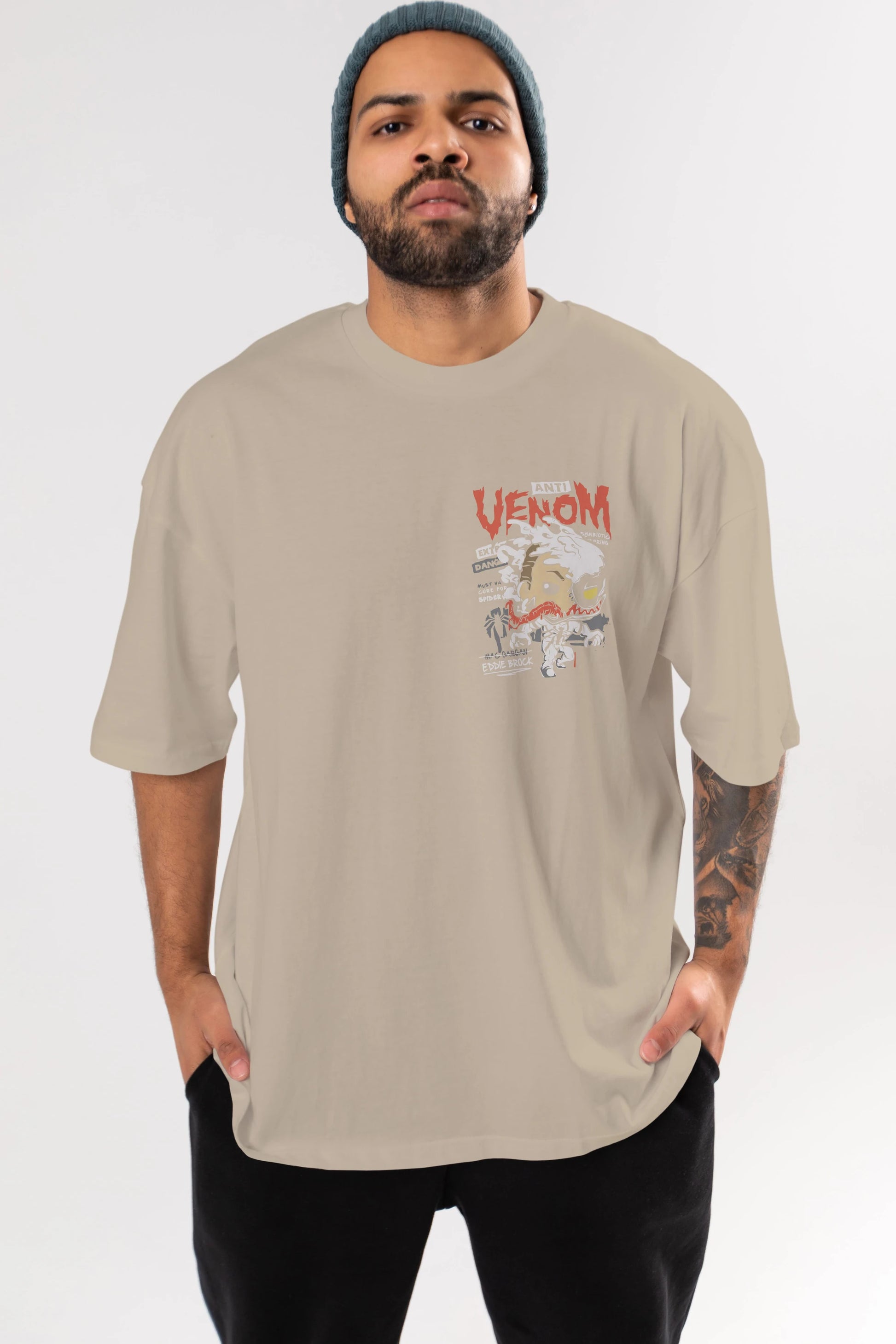 Venom (9) Ön Sol Baskılı Oversize t-shirt Erkek Kadın Unisex %100 Pamuk Bisiklet Yaka tişort