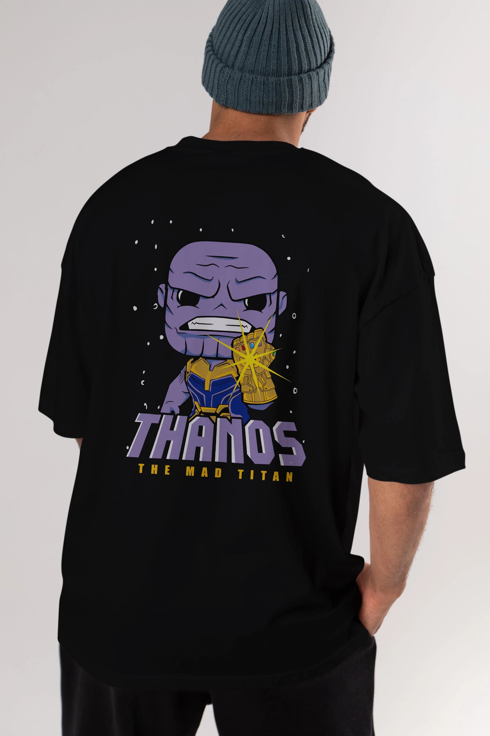 Thanos (1) Arka Baskılı Oversize t-shirt Erkek Kadın Unisex %100 Pamuk Bisiklet Yaka tişort