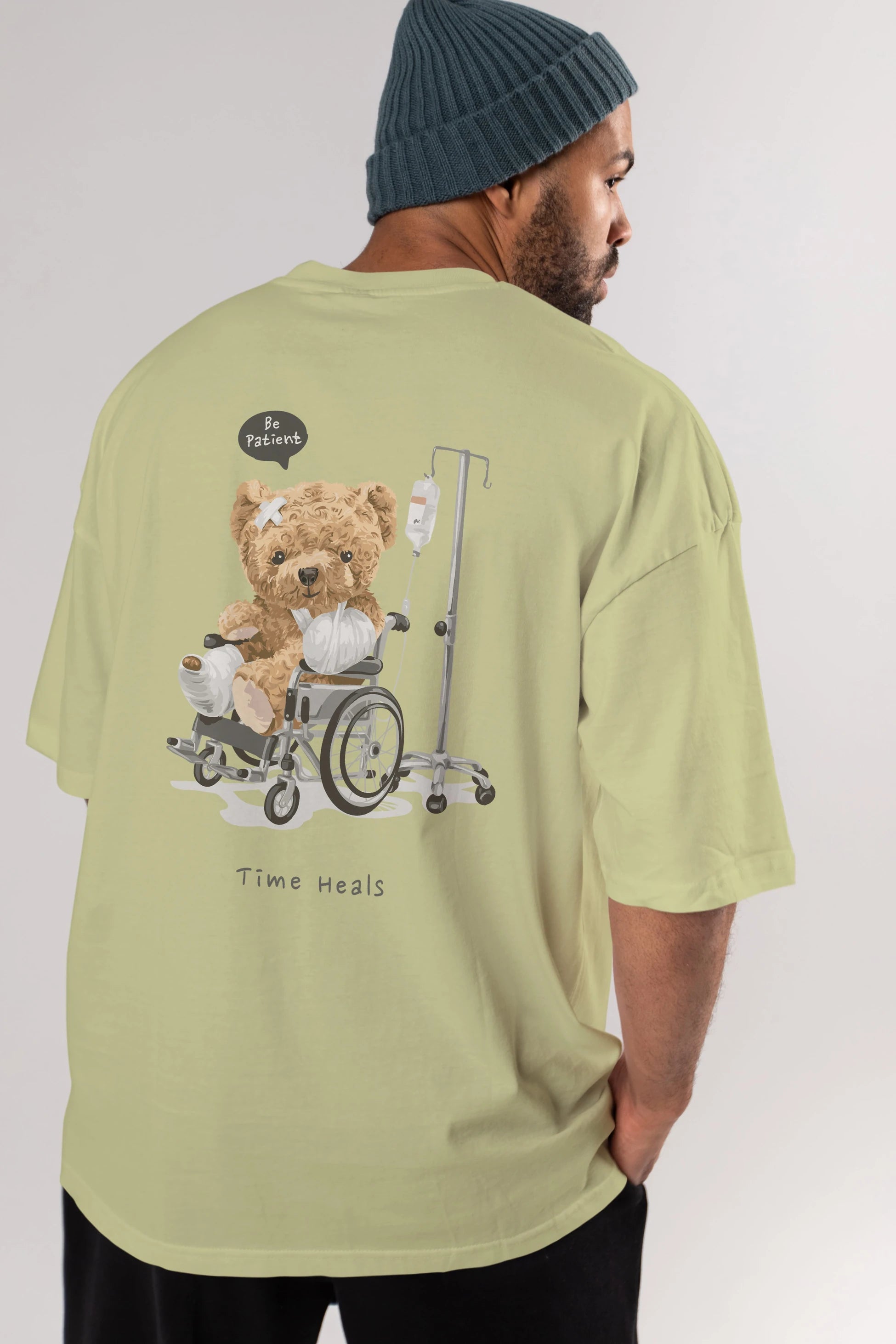 Teddy Bear Time Heals Arka Baskılı Oversize t-shirt Erkek Kadın Unisex %100 Pamuk