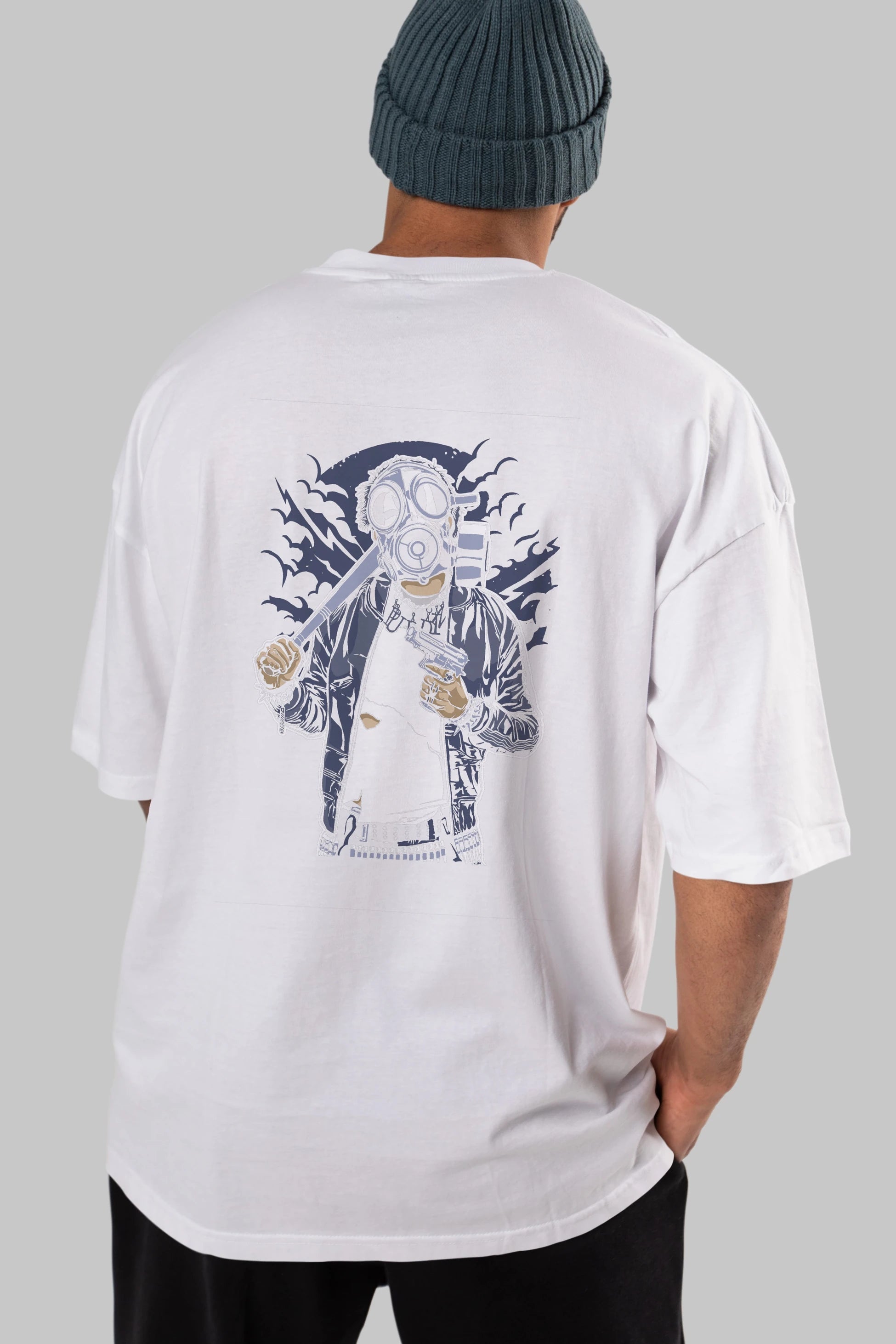 Gasmask Bastard Arka Baskılı Oversize t-shirt Erkek Kadın Unisex %100 Pamuk