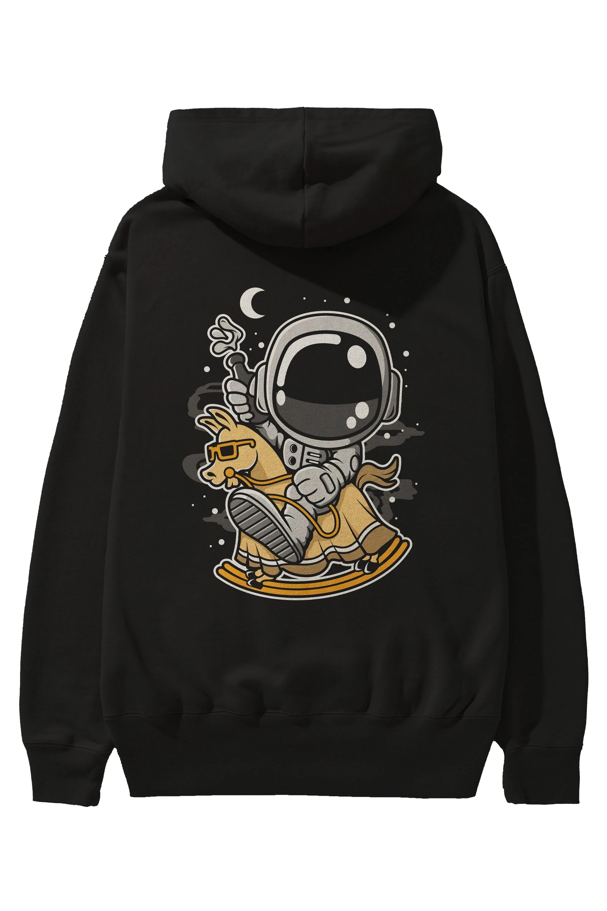 Astronaut RidingToy Horse Arka Baskılı Hoodie Oversize Kapüşonlu Sweatshirt Erkek Kadın Unisex