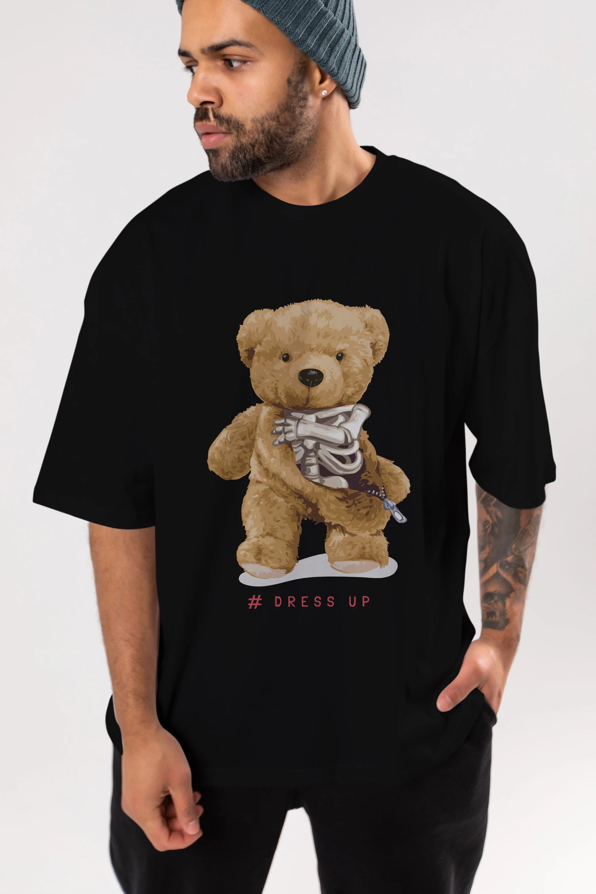 Teddy Bear Dress Up Ön Baskılı Oversize t-shirt Erkek Kadın Unisex %100 Pamuk