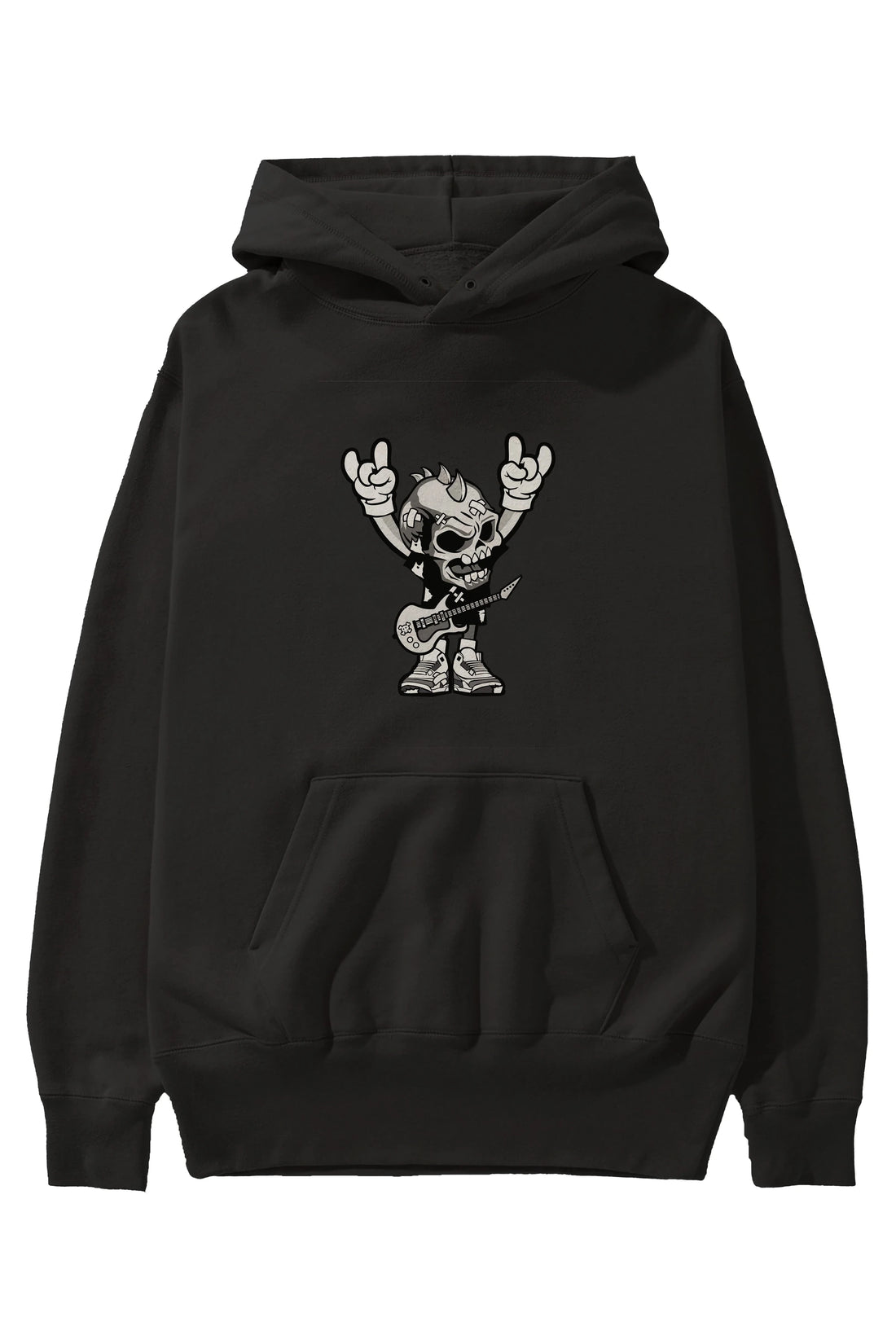 Punk Rock Skull Ön Baskılı Hoodie Oversize Kapüşonlu Sweatshirt Erkek Kadın Unisex