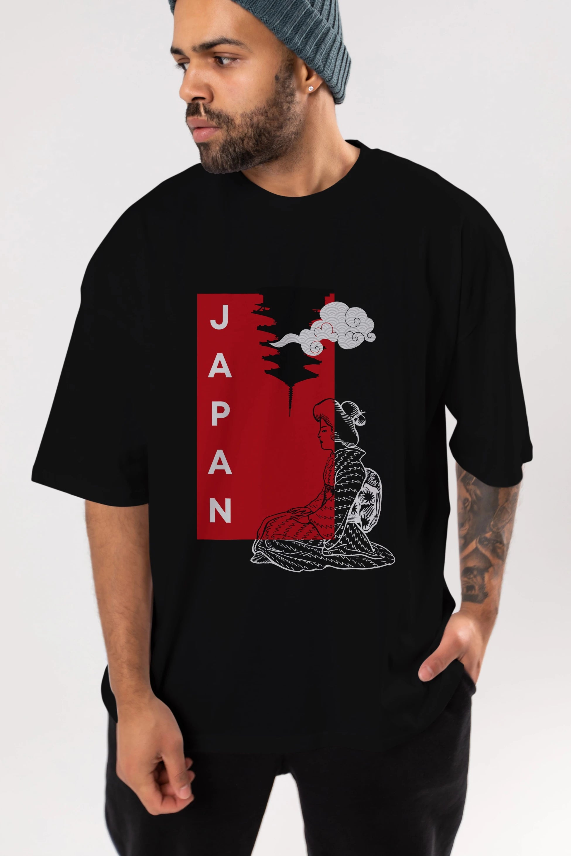 Japan Yazılı Streetwear Ön Baskılı Oversize t-shirt Erkek Kadın Unisex