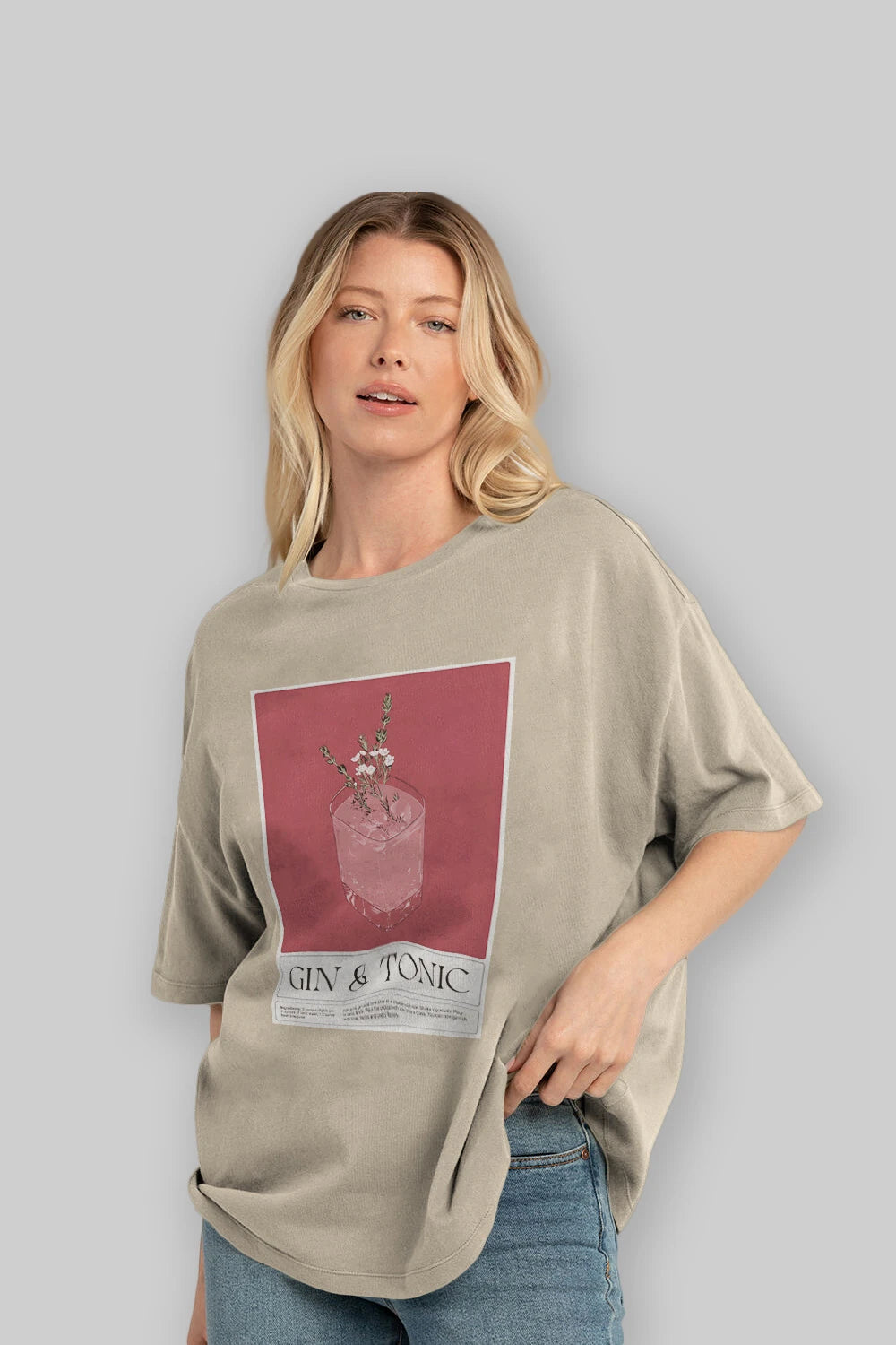 Gin Tonic 4 Ön Baskılı Oversize t-shirt Erkek Kadın Unisex %100 Pamuk Bisiklet Yaka tişort
