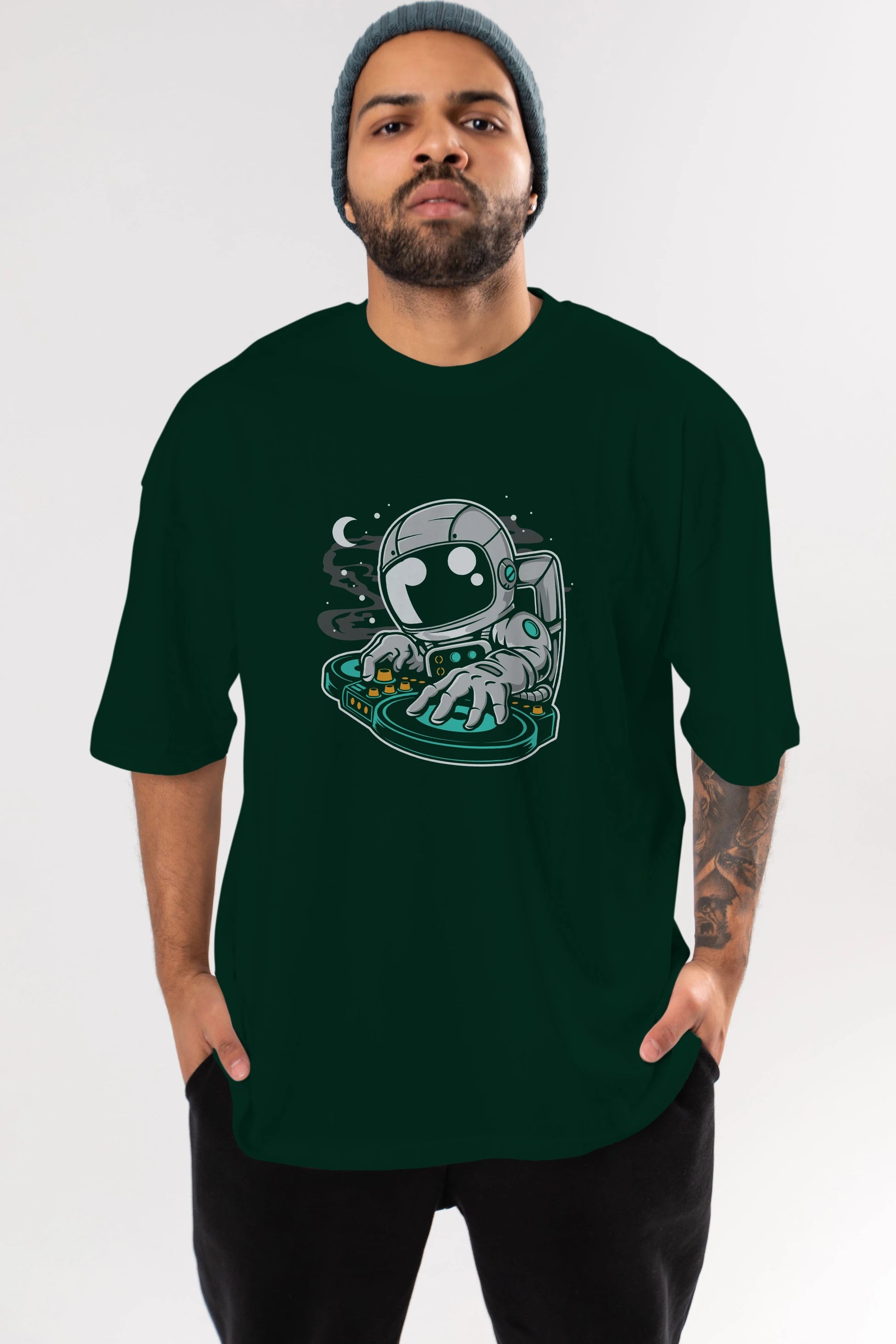 Astronaut DJ Ön Baskılı Oversize t-shirt Erkek Kadın Unisex