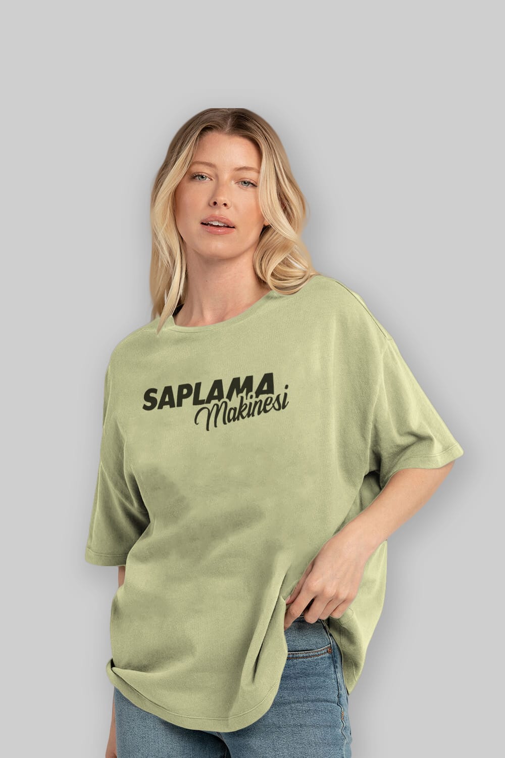 Saplama Makinesi Ön Baskılı Oversize t-shirt %100 pamuk Erkek Kadın Unisex
