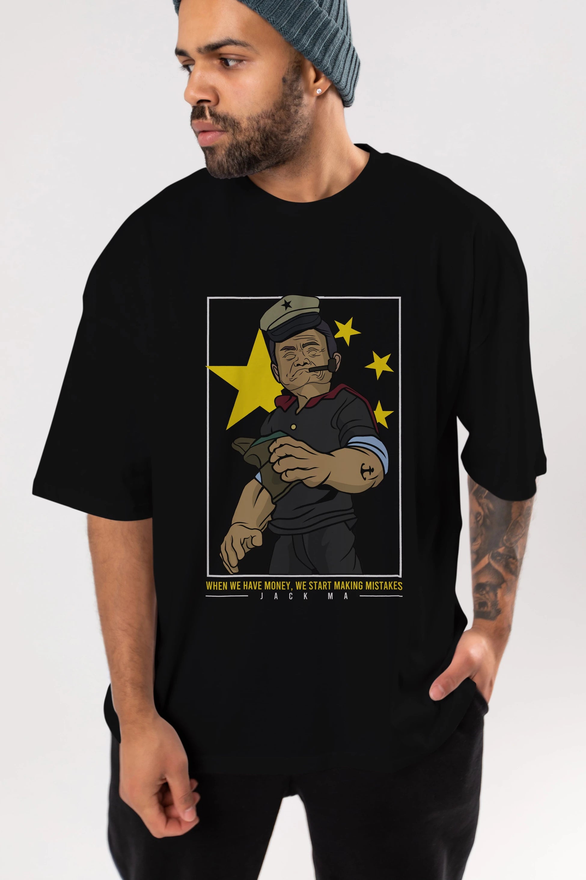 Popeye Jack Ma Ön Baskılı Oversize t-shirt Erkek Kadın Unisex %100 Pamuk tişort