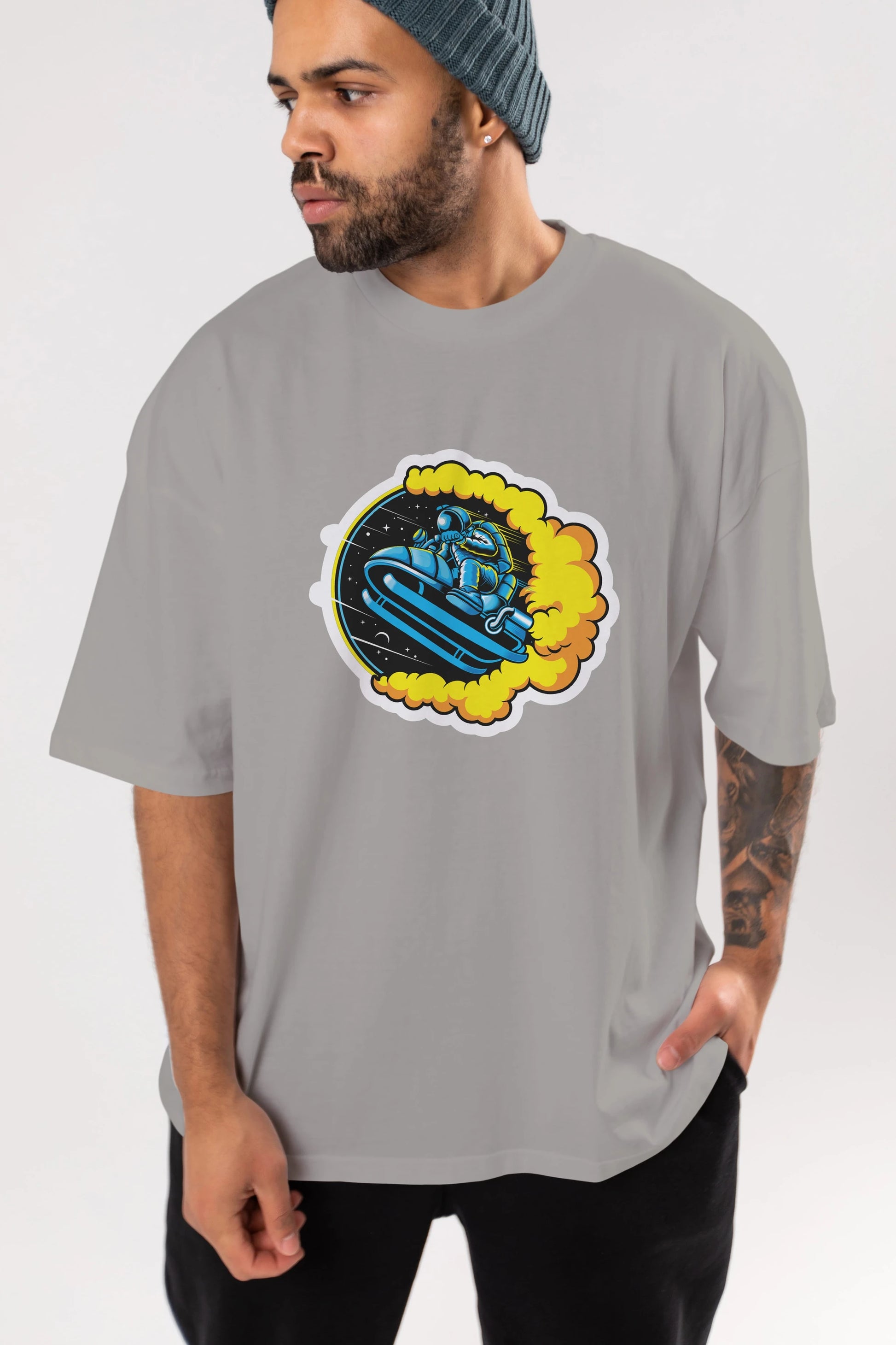 Astrojump with Snowmobile Sticker Ön Baskılı Oversize t-shirt Erkek Kadın Unisex