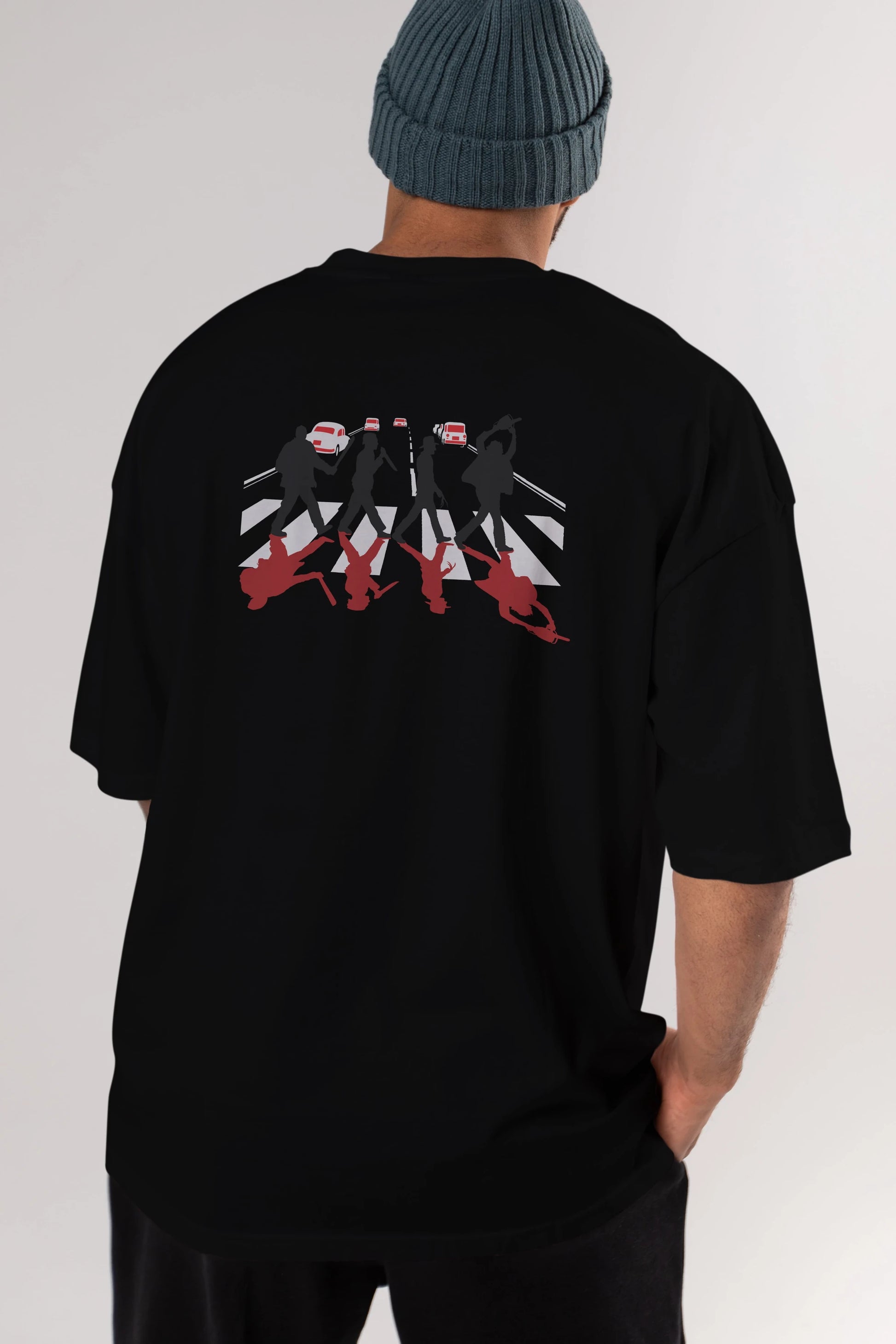 Abbey Road Killer Red Arka Baskılı Oversize t-shirt %100 pamuk Erkek Kadın Unisex