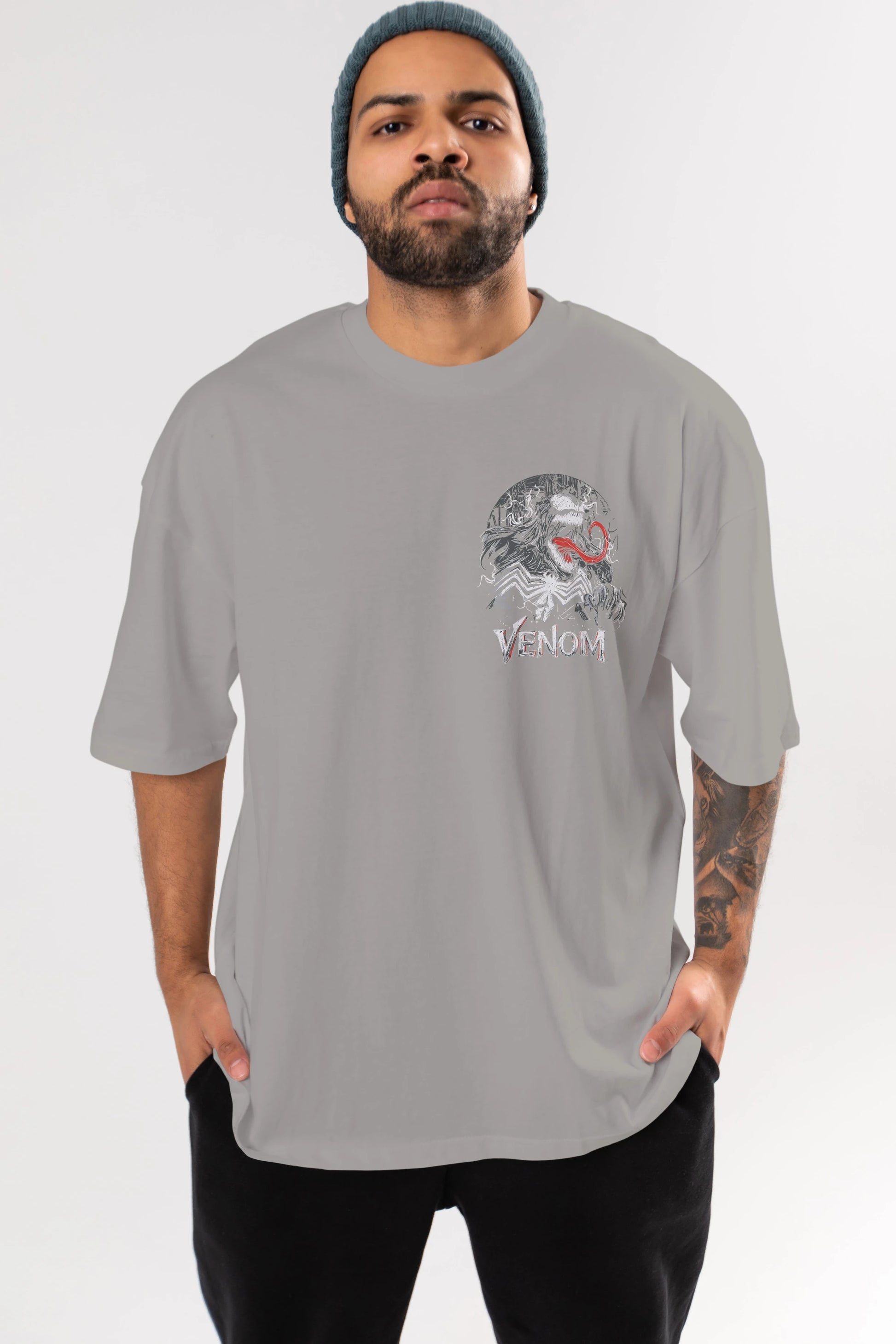 Venom (13) Ön Sol Baskılı Oversize t-shirt Erkek Kadın Unisex %100 Pamuk Bisiklet Yaka tişort