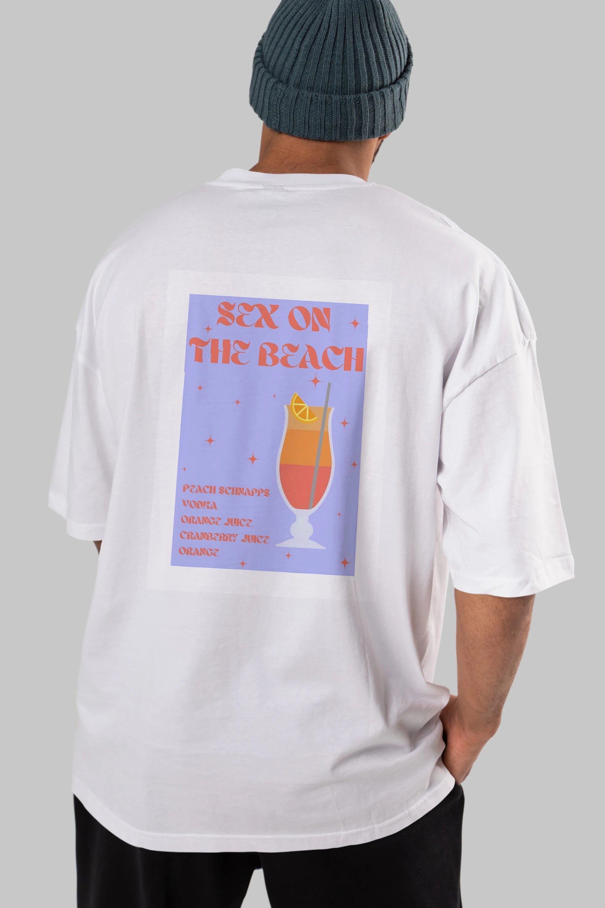 Sex On The Beach Arka Baskılı Oversize t-shirt Erkek Kadın Unisex %100 Pamuk Bisiklet Yaka tişort