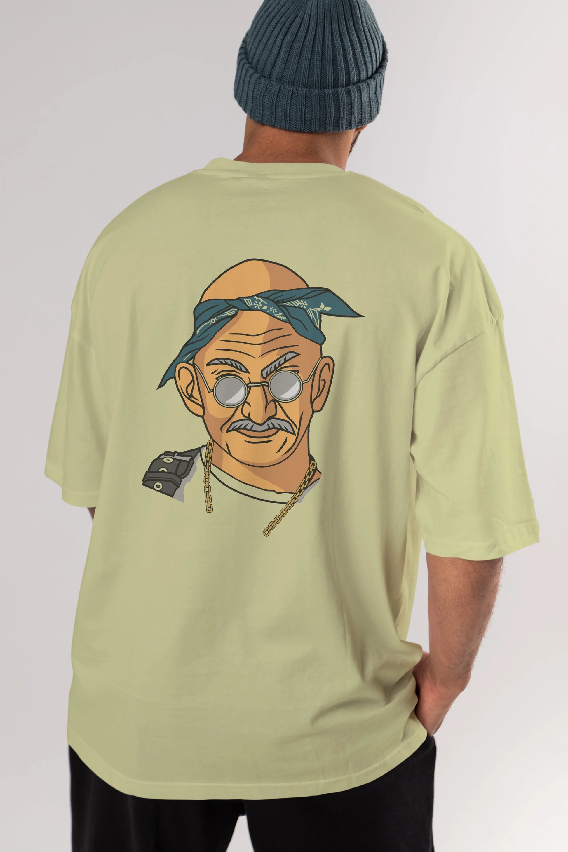 Tupac Gandhi Arka Baskılı Oversize t-shirt Erkek Kadın Unisex %100 Pamuk tişort