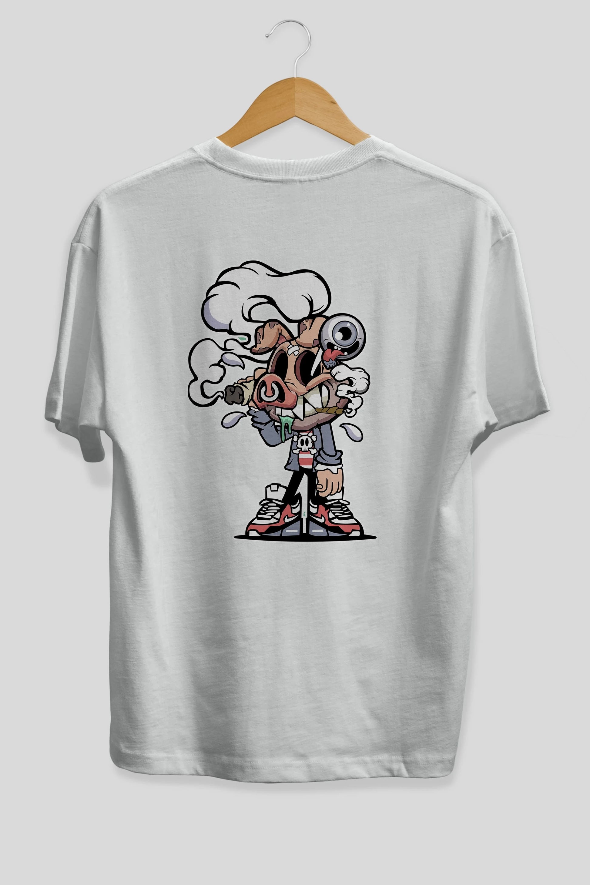 Pig Smoker Arka Baskılı Oversize t-shirt Erkek Kadın Unisex %100 Pamuk tişort
