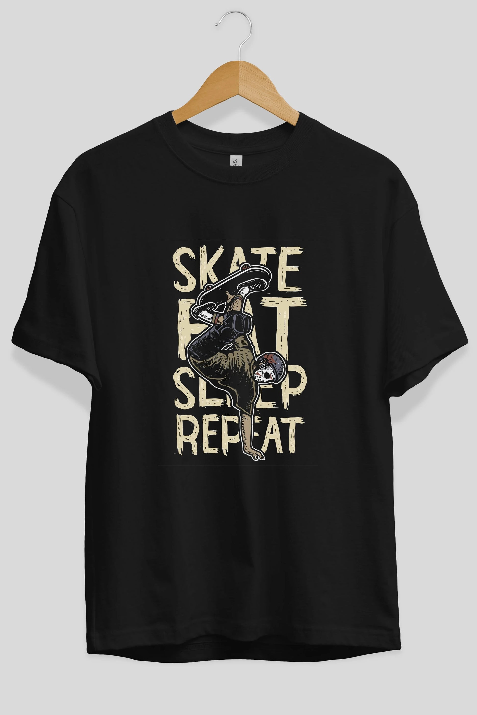 Skate Eat Sleep Repeat Ön Baskılı Oversize t-shirt Erkek Kadın Unisex %100 Pamuk tişort