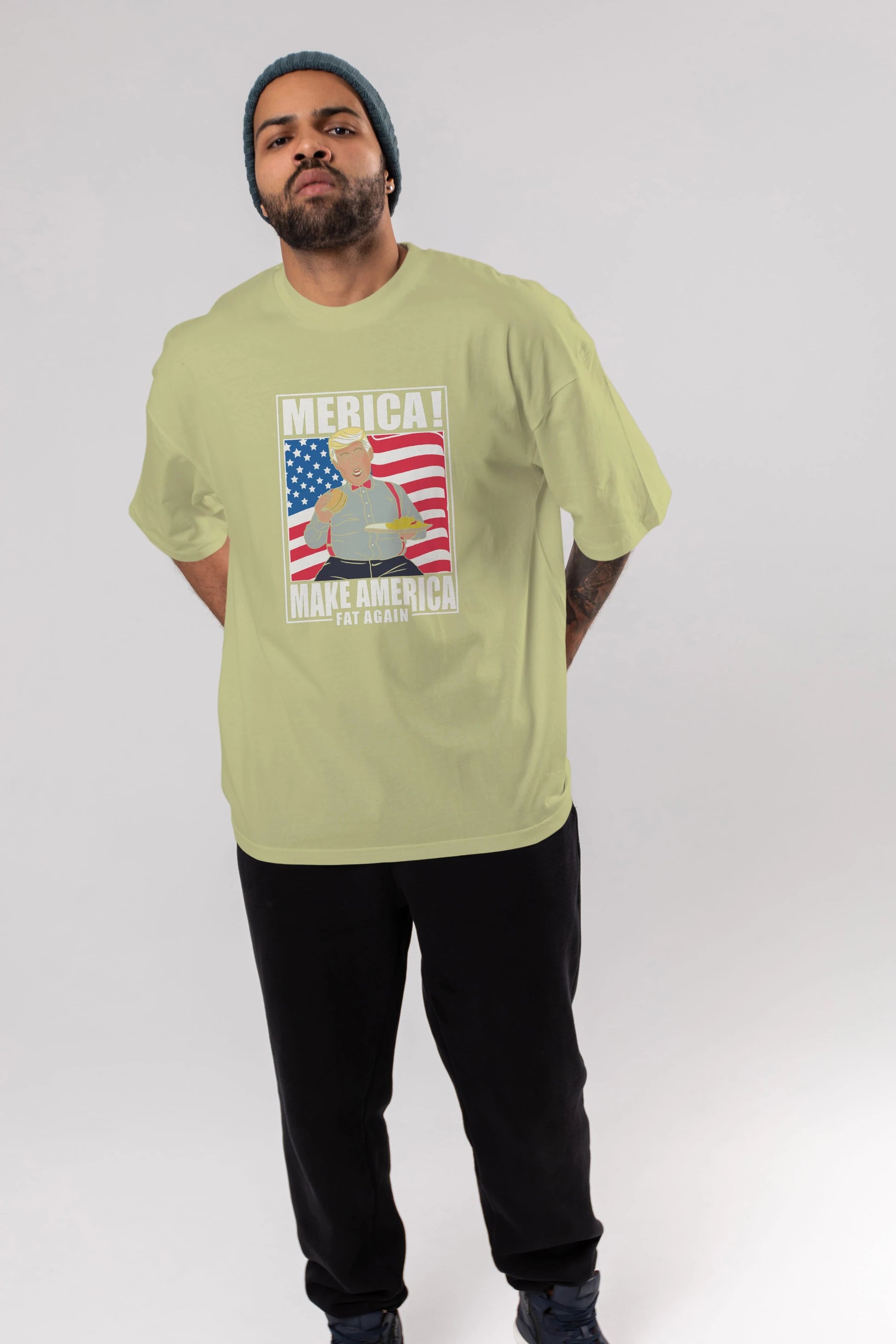 Trump Burger Ön Baskılı Oversize t-shirt Erkek Kadın Unisex %100 Pamuk tişort