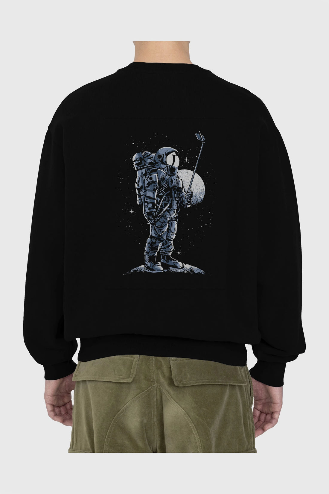 Selfie Astronaut Arka Baskılı Oversize Sweatshirt Erkek Kadın Unisex
