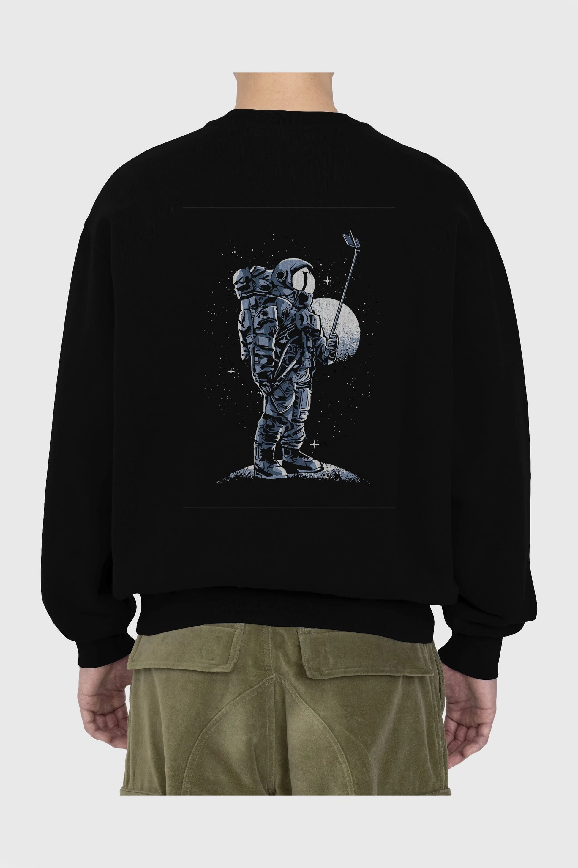 Selfie Astronaut Arka Baskılı Oversize Sweatshirt Erkek Kadın Unisex