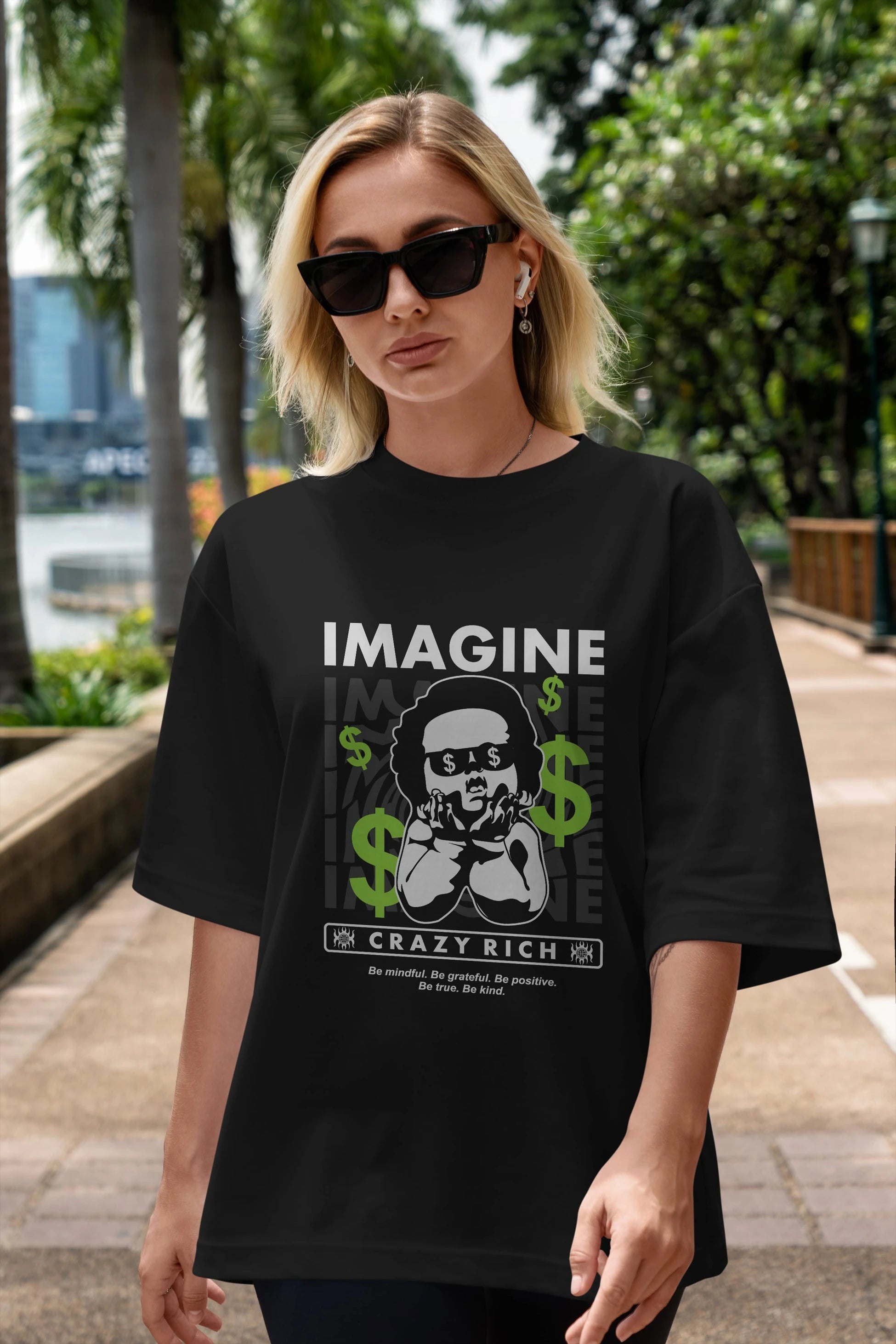 Imagine Crazy Rich Ön Baskılı Oversize t-shirt Erkek Kadın Unisex
