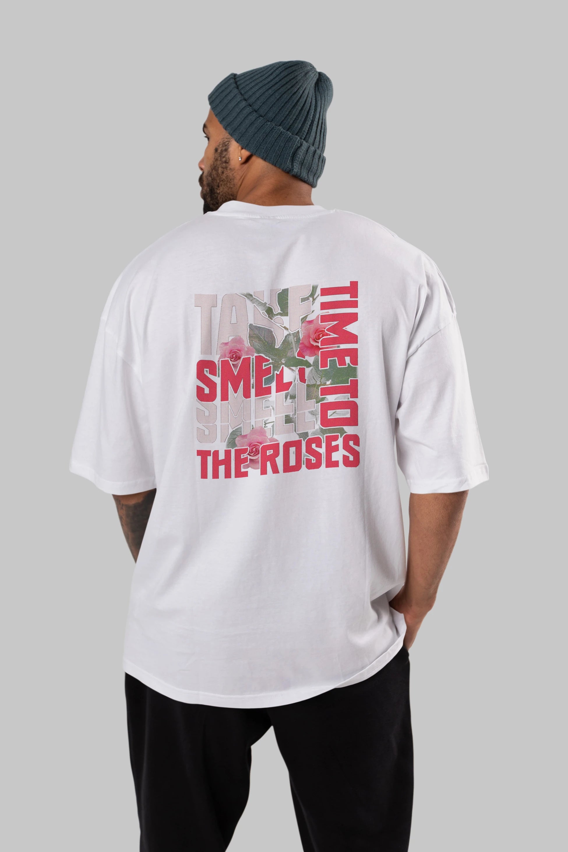 Take time to smell the roses Arka Baskılı Oversize t-shirt Erkek Kadın Unisex