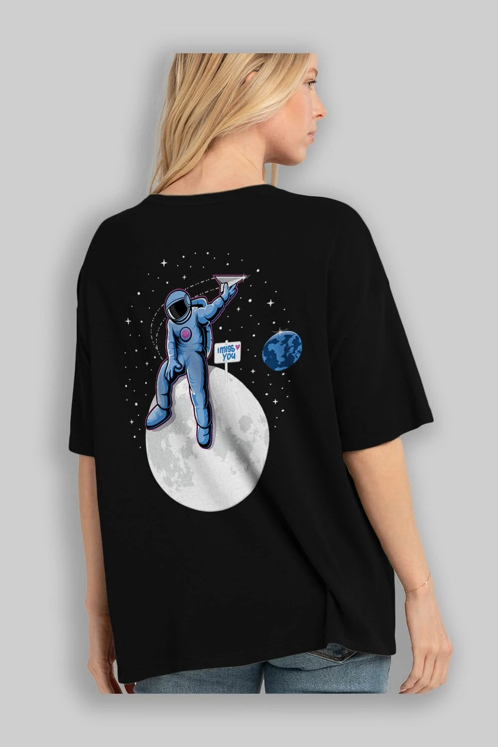 Astro Missing Earth Arka Baskılı Oversize t-shirt Erkek Kadın Unisex